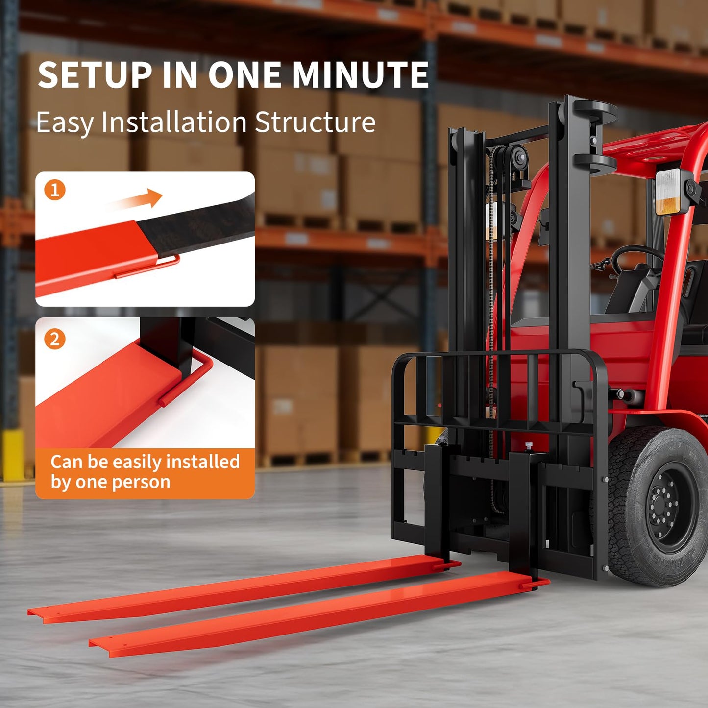 PrecisionAuto Heavy Duty Steel Forklift Fork Extensions – 94" Pair, 4600 lbs Capacity, Fits 4.5-5" Forks, Industrial Pallet Handling, Red (94 inches in Length | Red | Comes with one Pair of Gloves)