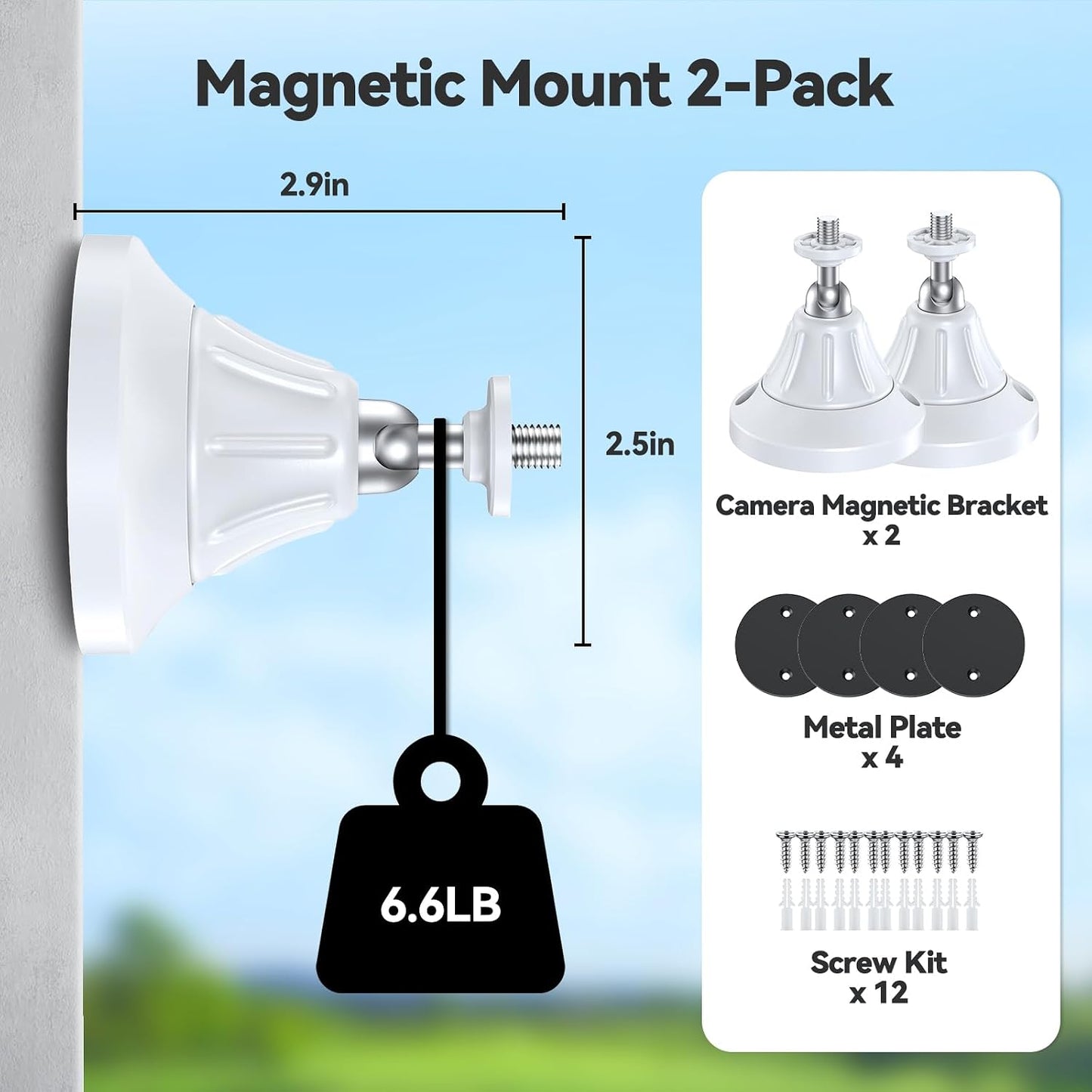 Naseto 1/4 2 Pack) Magnetic Security Camera Mount, Universal Screw, Adjustable Angle, Strong Magnet, No-Drill