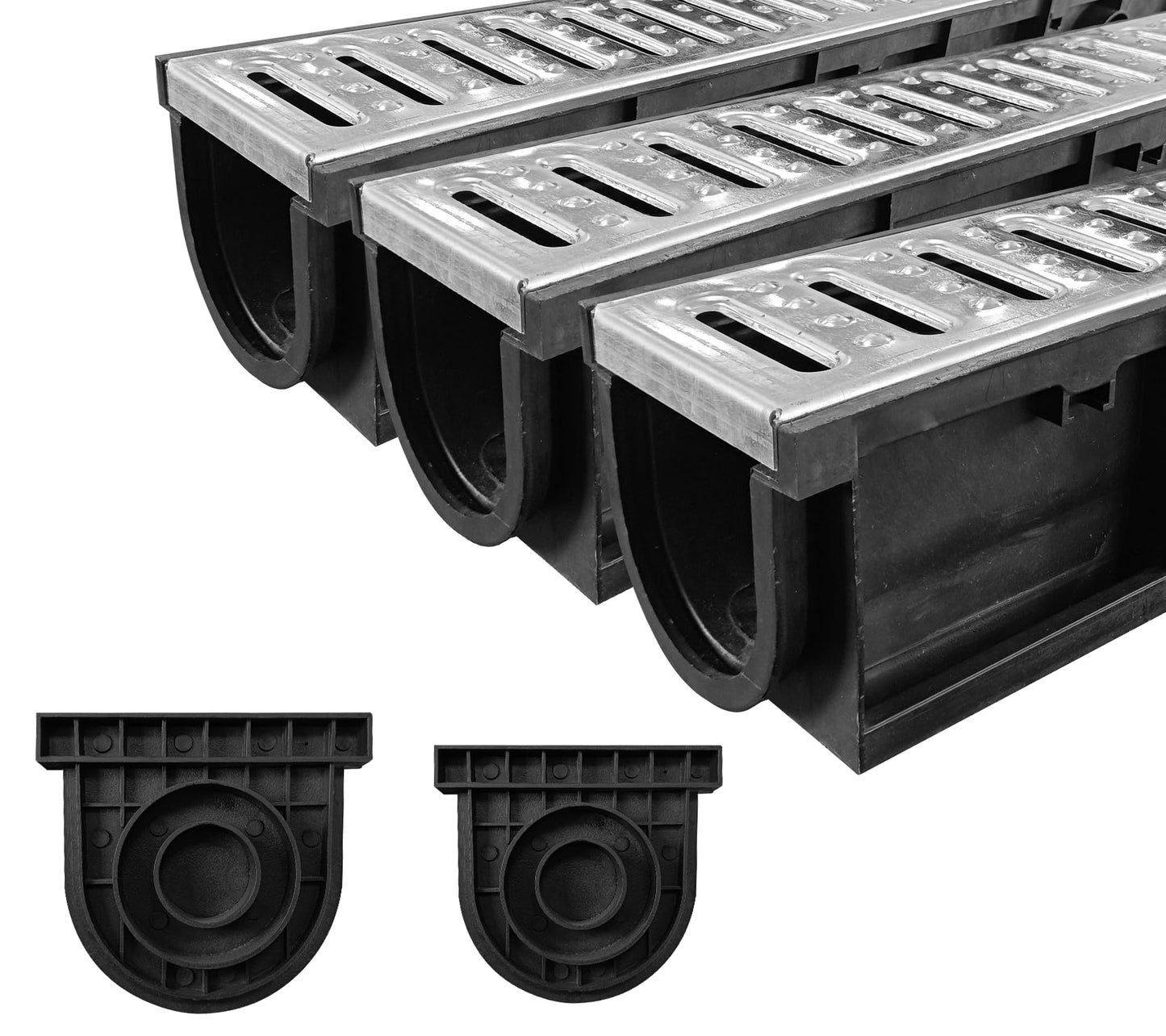 Natotela Channel Drain with Galvanized Steel Grates-39.4Lx6.1Wx5.5H in. Deep Profile Trench Drain System for Driveway,3 Pack Total Length 118.1in,Heavy Duty Drainage System for Garage,Parking Lot