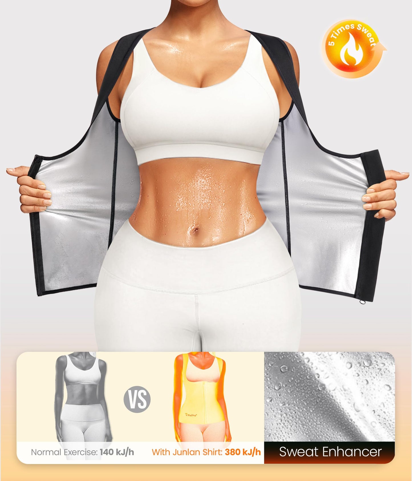 Junlan Sauna Suit for Women Waist Trainer Vest for Women Sweat Tank Top Shaper for Women with Zipper (Black, Large)