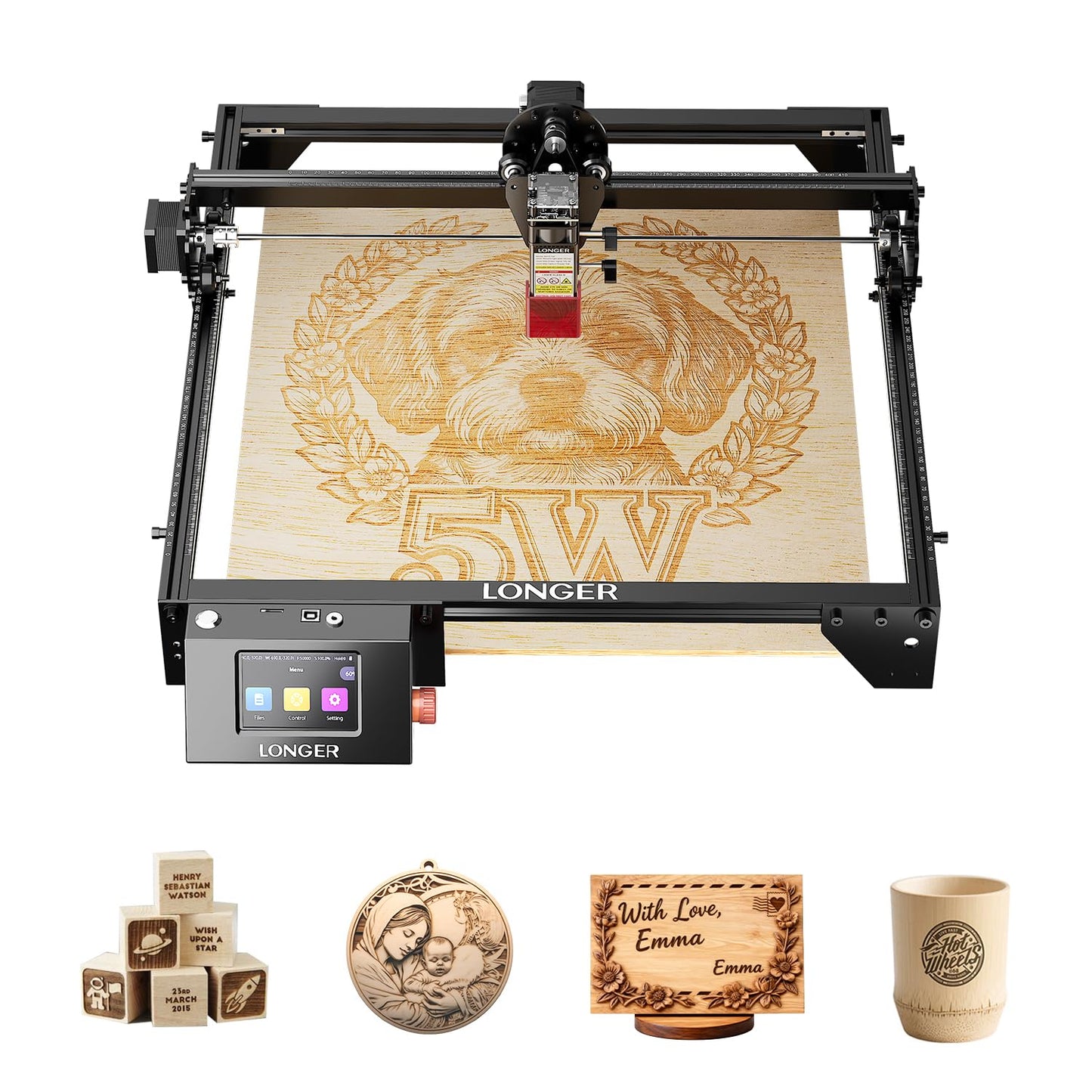 LONGER RAY5 Laser Engraver, 5W Laser Engraving Cutting Machine for Metal and Wood, 3.5-inch Color Touch Screen, Offline Engraving/Cutting