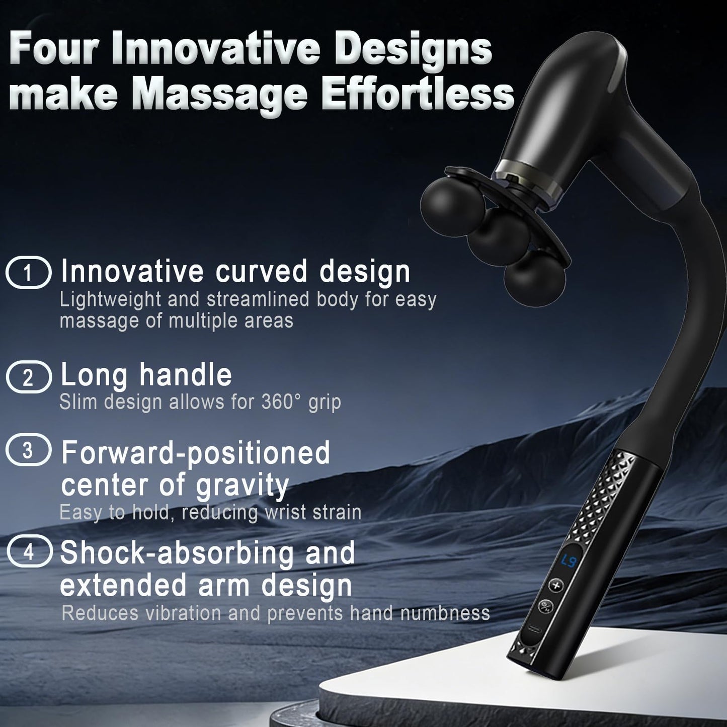 HISBO Massage Gun with Upgraded Extension Handle, Massage Gun Deep Tissue - Back Massager for Relief Deep Tissue, Muscles/Neck/Shoulders/Waist/Legs Massager,5 Replaceable Heads&9 Speed Levels (Black)