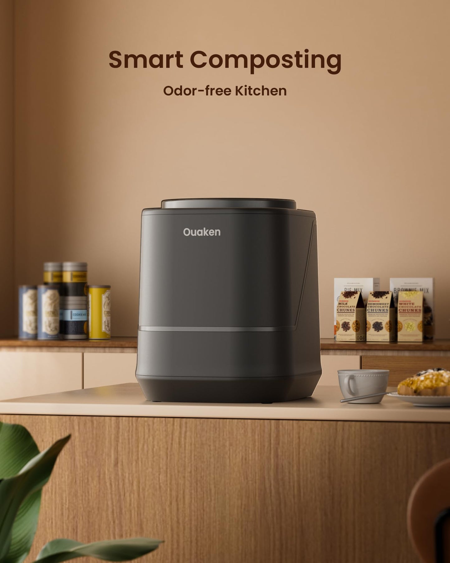 Ouaken 4L Electric Composter for Kitchen, Smart Countertop Compost Bin, Odorless | Low Noise | Auto-Cleaning | Turn Food Waste into Fertilizer, Indoor Food Waste Compost Machine, Black