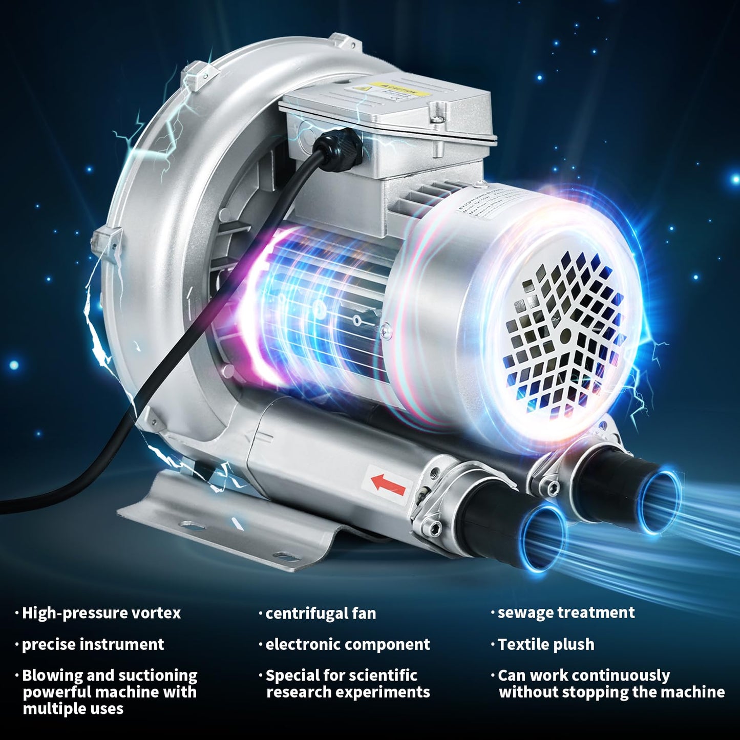 Byjoph 0.6HP Regenerative Blower, 41CFM 110V 60Hz Single Phase, High-Pressure Vortex Ring Blower, Industrial Vacuum Pump for Air Blowing Or Suction for Sewage Aeration Aquarium Fish Pond, Silver