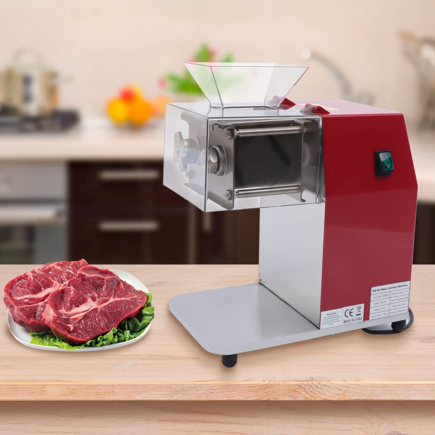 1100W Meat Cutter Machine，Commercial Meat Slicer Cutting Machine with Large Inlet 3.5mm Stainless Steel Meat Slicer Shredder for Cutting Boneless Meat Chicken Lamb Beef, Vertical Operation