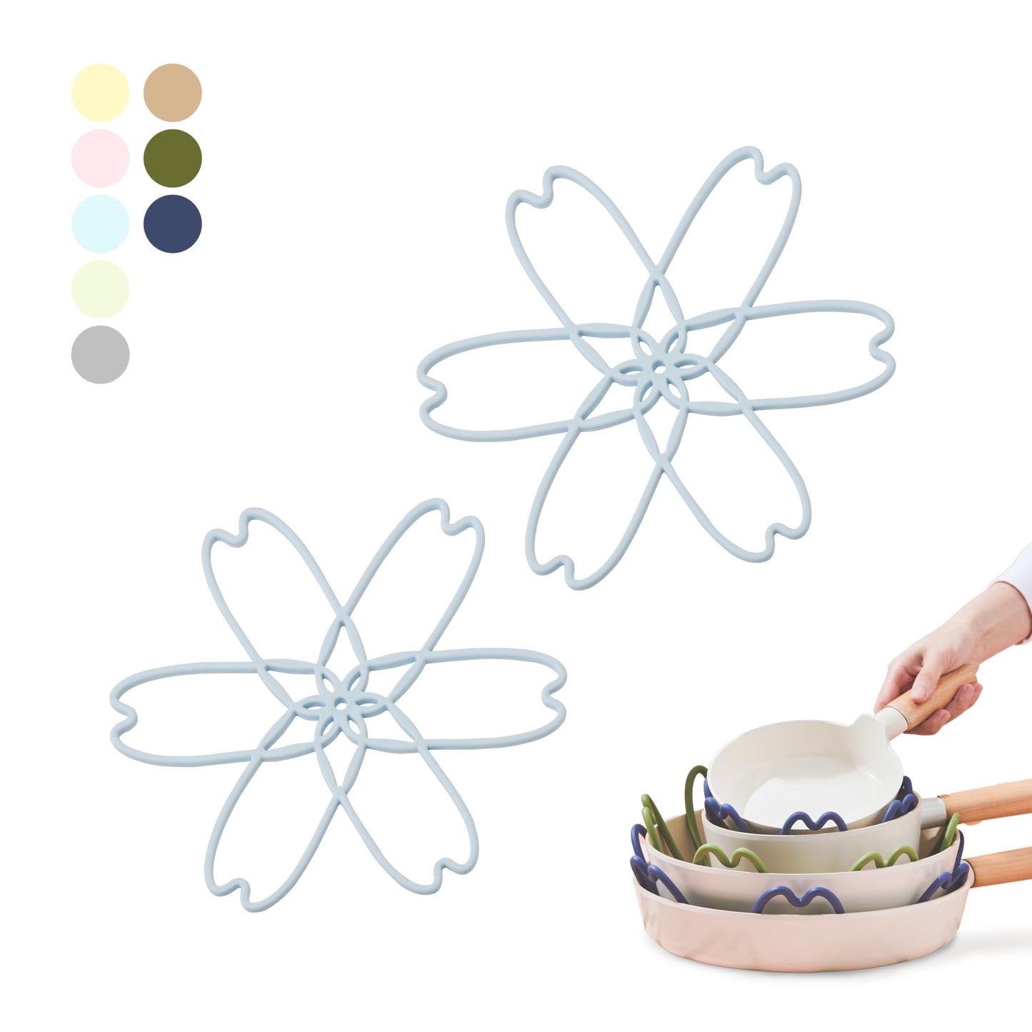 iPROTECT - Stack Expert | Multi-Purpose BPA-Free Silicone Pans & Pots Protector. Set of 2. Trivets for All Cookware Sizes, Protects Coating & Scratches, Dishwasher Safe (Sky Blue, S)