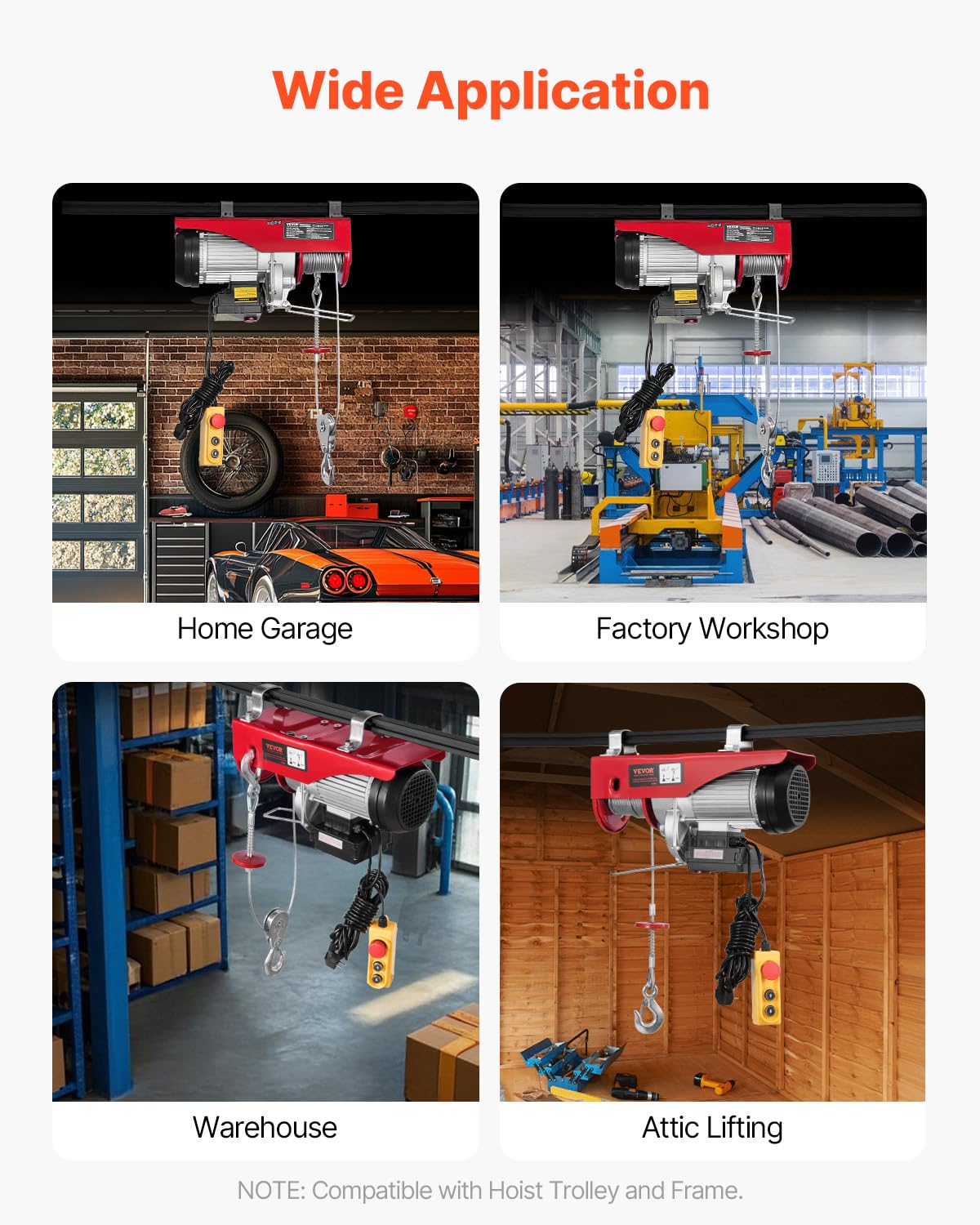 VEVOR Electric Hoist, 2200 lbs 120V Electric Winch with 328 ft Wireless & 14 ft Wired Remote Control, 40 ft Single Cable Lifting Height, Single/Double Slings, Lift Hoist for Garage Warehouse Factory