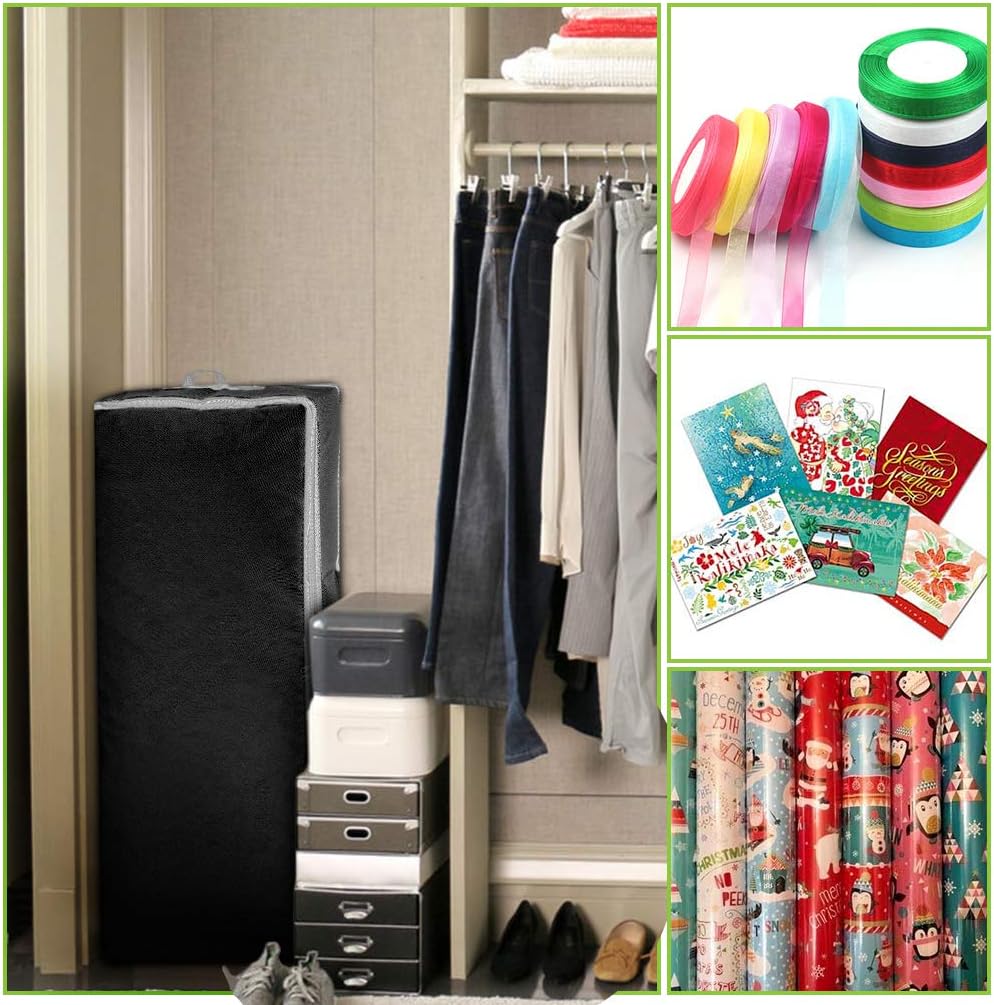 Primode Wrapping Paper Storage Container - Under Bed Gift Wrap Organizer | 41”x14”x6” | Holds 18-24 Rolls Up to 40” | Durable 600D Oxford Material | Pockets for Ribbons and Bows (Black)