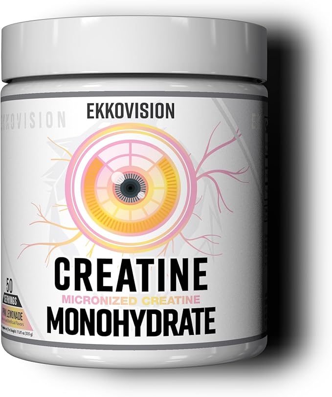 Ekkovision Creatine Monohydrate Powder, Micronized, Pink Lemonade, Pre Workout & Post Workout Supplement for Men and Women, Energy Support, Easy to Mix in Shakes, Smoothies & Beverages, 50 Servings
