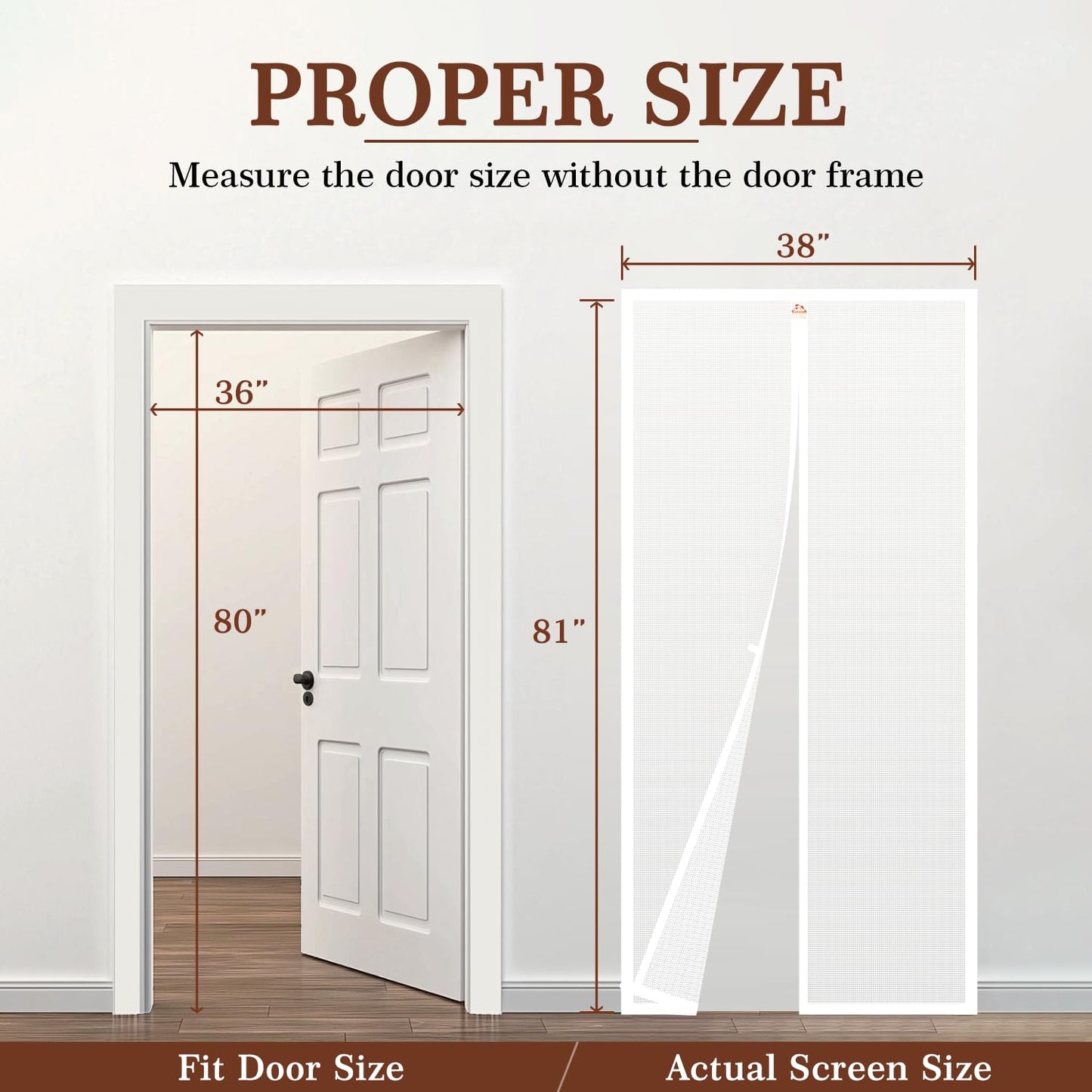 Yotache Magnetic Screen Door for 36"x80" Doors, Screen Size 38"x81", High Density Screen Mesh with Windproof Hasp Design for Front/Back Single Doors, White