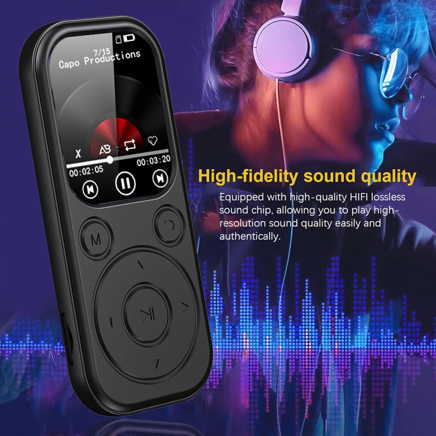 Dpofirs 8GB MP3 5.4, 12 2.01in MP4 Player with BT Hours Playback, Screen, Pocket Size, Simple Operation, for Meetings
