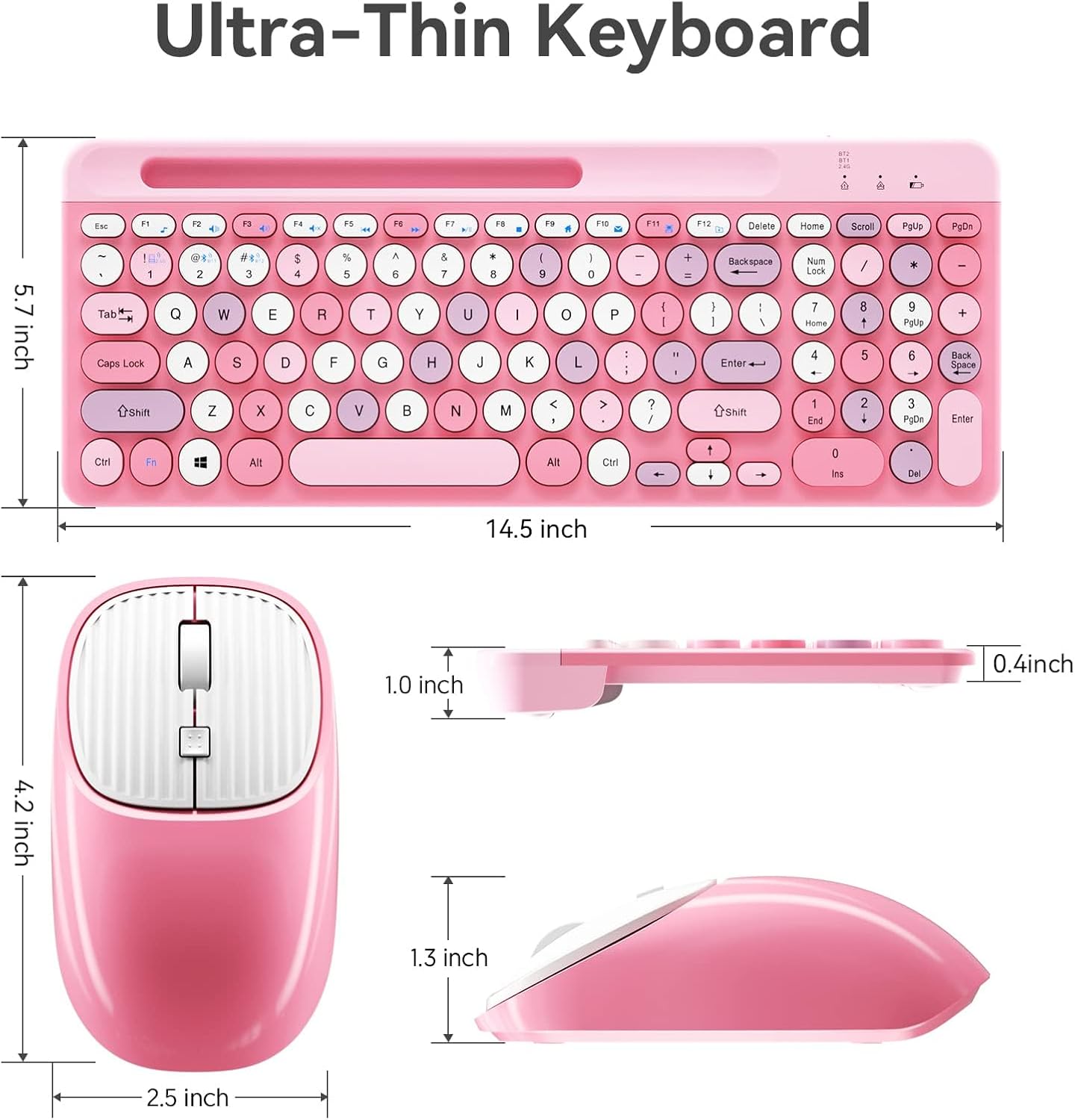 ASLDPUO 5.0+3.0+2.4GHz) Bluetooth Keyboard and Mouse Wireless, Multi-Device Rechargeable Keyboard and Mouse Combo