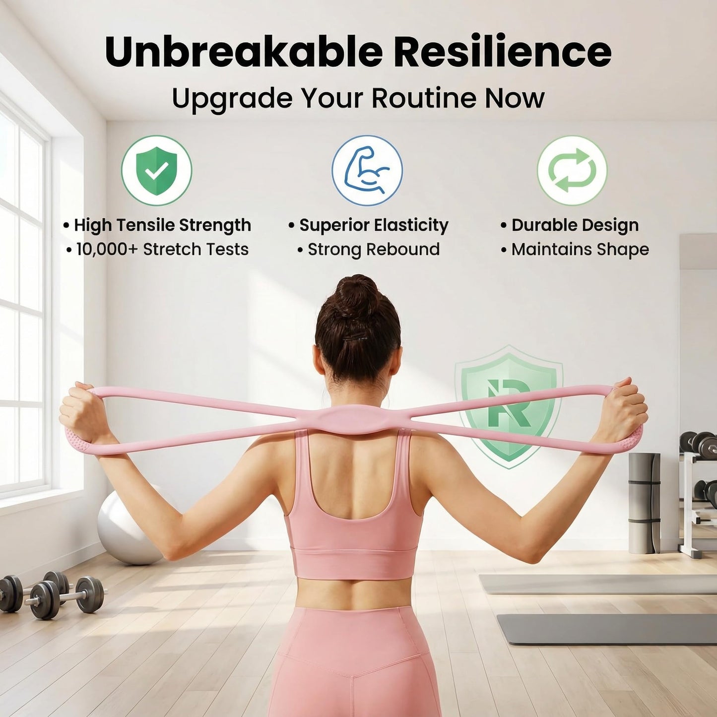 Resistance Bands, Figure 8 Resistance Bands for Women Men, 8 Shaped Resistance Rubber Band for Arms, Back, Shoulder Stretch with Handles, Not Break, Portable, Pink 25LB