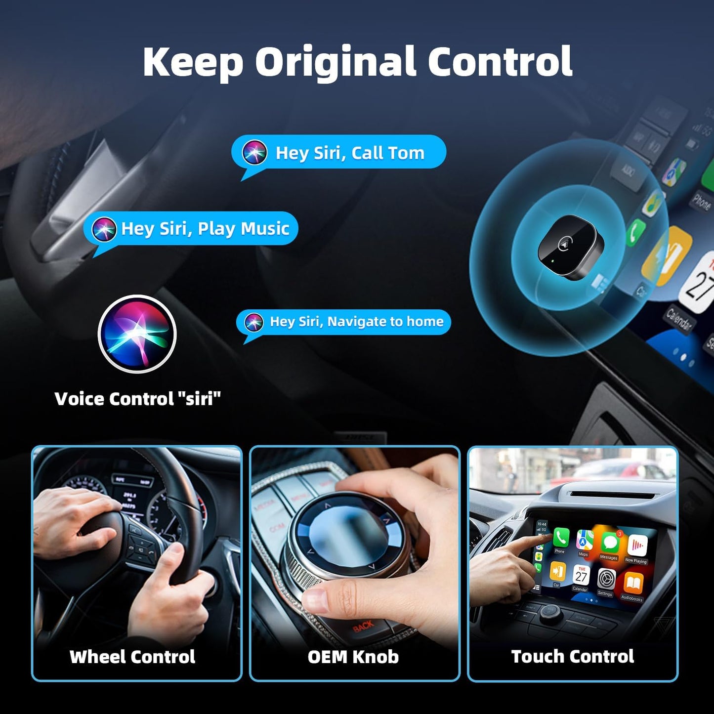 MYCIMRE 2026 2 1, 10+ 11+, New Wireless CarPlay Adapter for Apple iPhone Android Auto in Mini USB CarPlay Dongle Wired