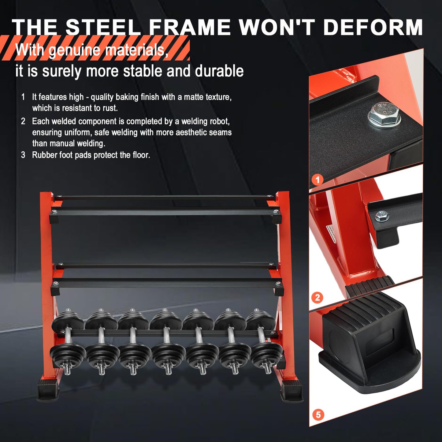 Prime Prosperity Dumbbell Rack 3 Tier Heavy Duty Weight Organizer Dumbbell Storage Stand Holder 1100lbs Capacity Quick Assembly Dumbbell Weight Storage Rack For Home Gym, Red (Rack Only)