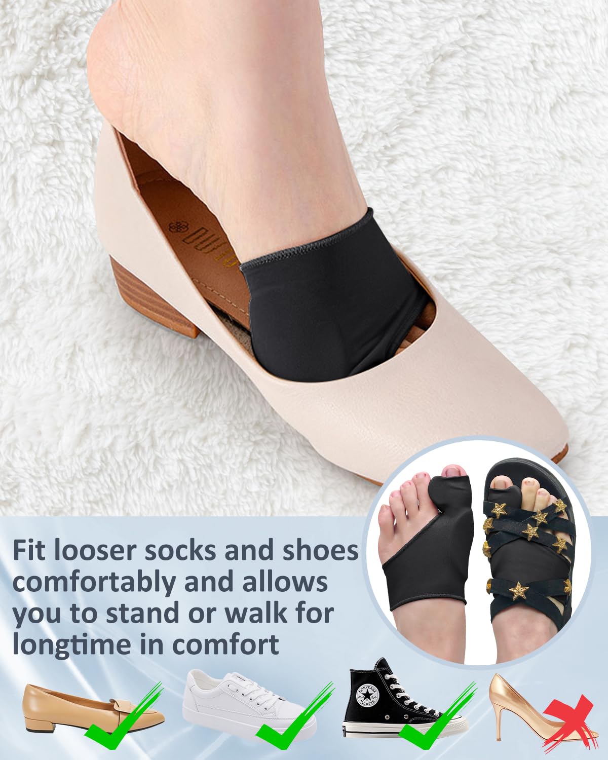 PGRODE 2 Pcs Bunion Corrector Toe Spacers Separators for Women Men Pain Relief, Big Toe Straighteners, Breathable Bunion Cushion Socks with Built-in Gel Pad (Black)
