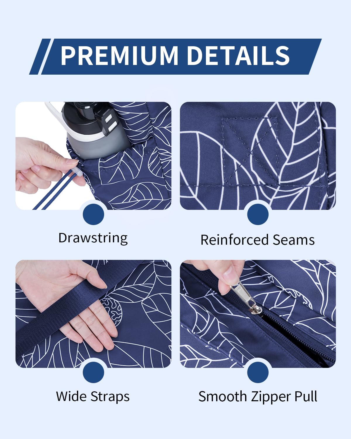 sportsnew Yoga Mat Bag Tote Yoga Gym Bag For Women Men with Waterproof Wet Pocket, Navy Blue Leaves