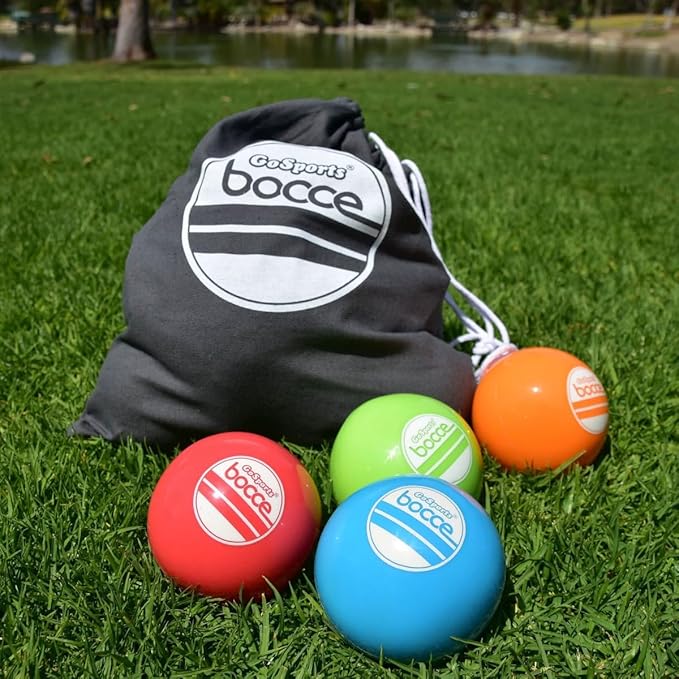 GoSports 90 mm Soft Bocce Set Includes 8 Weighted Balls, Pallino and Case, Play Indoors or Outdoors