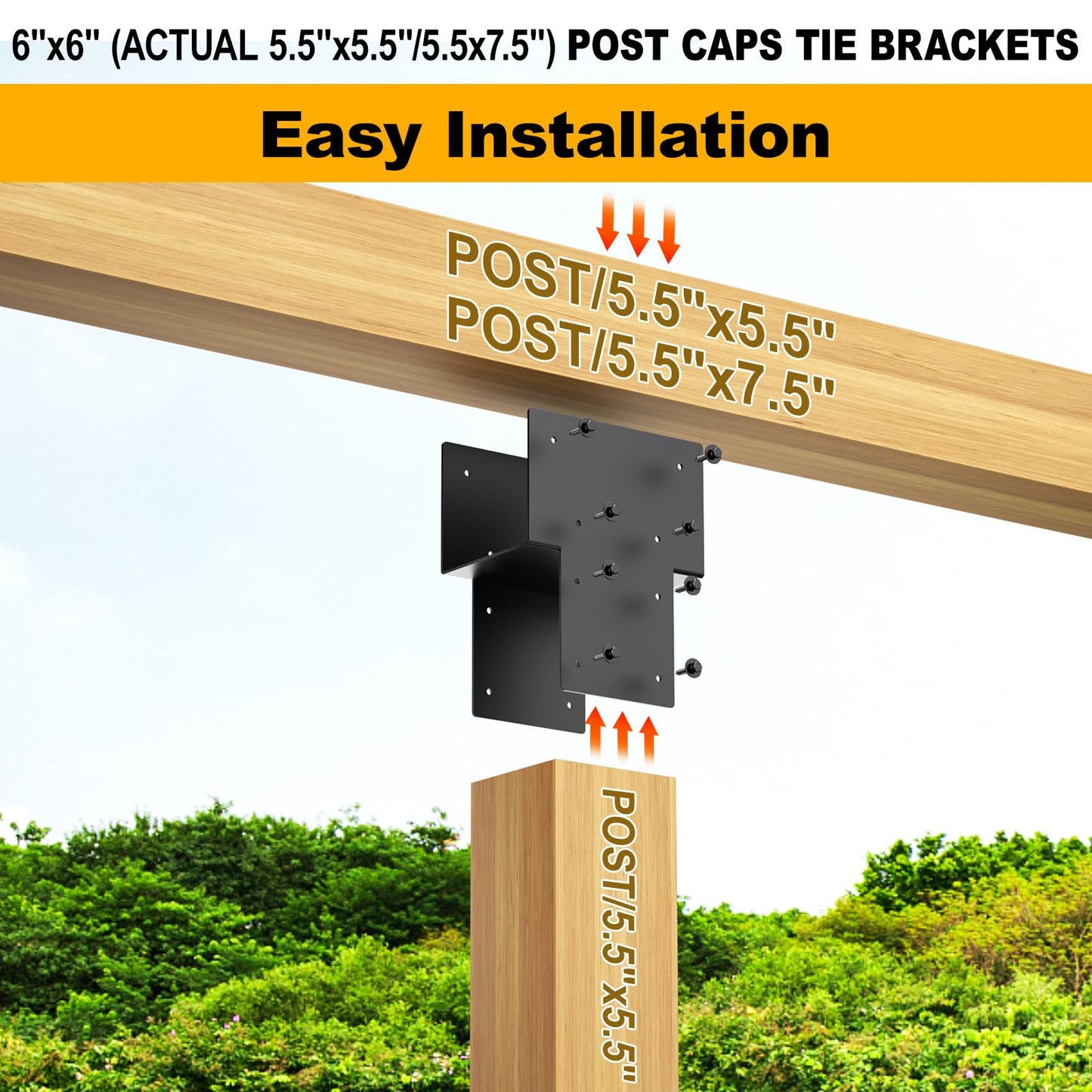 6"x 6" Post Cap Tie Rod Brackets,TROPTOLKY Heavy Duty Wood Beam Tie Rod Brackets, for Supporting Outdoor Pergolas, Gazebos, Decks and Porches,2 Pcs