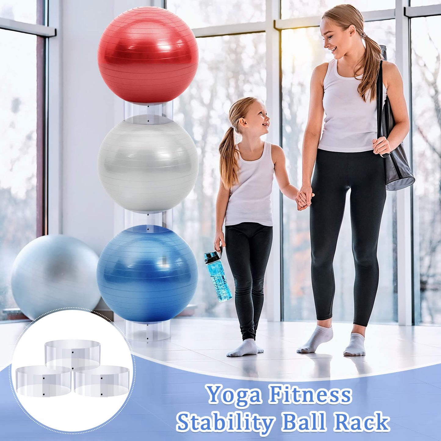 Hoteam 6 Pcs Exercise Ball Holder Yoga Exercise Stand Stability Storage Stackers Clear Plastic Holder for Different Size Stability Yoga Balls Storage Display