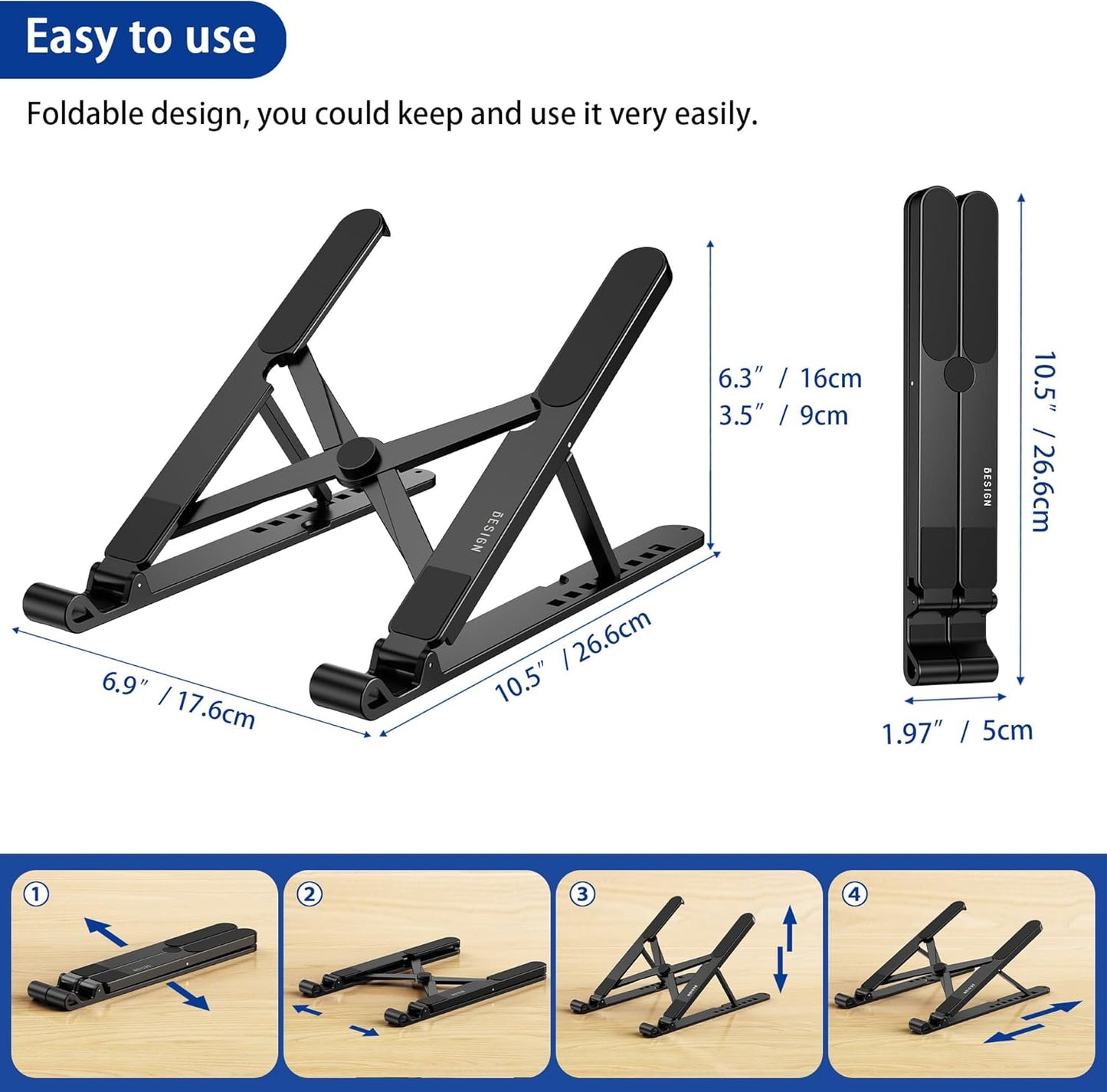 BESIGN LS01 10-14" Pro Ergonomic Laptop Stand, Plastic Laptop Riser, Portable and Adjustable Notebook Computer Holder
