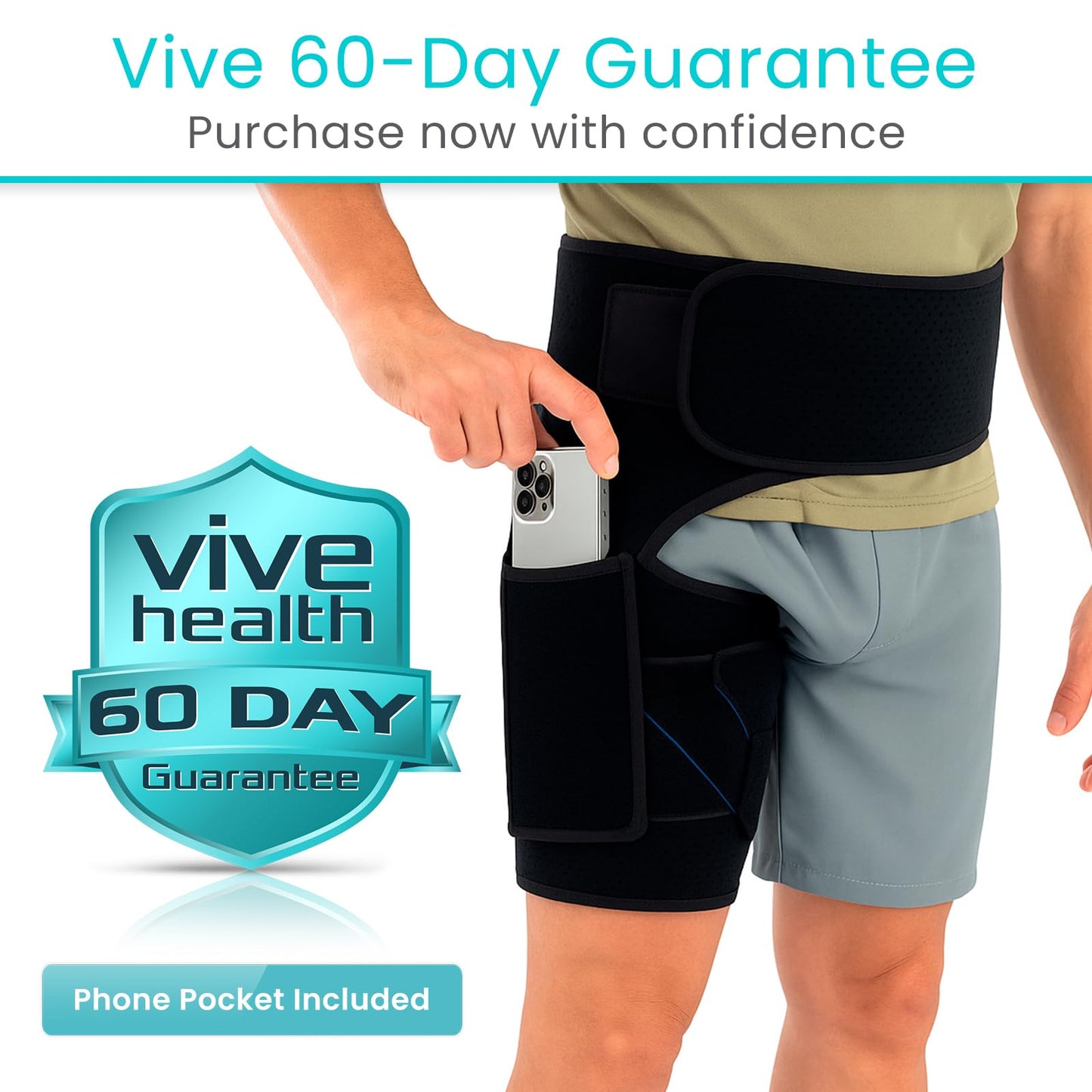 Vive Hip Brace for Sciatica Pain Relief - Groin Support Wrap for Sciatic Nerve Pain, Hip Flexor Strain, Thigh & Harmstring Pull, Arthritis - Adjustable & Comfortable Stabilizer for Muscle Recovery (Left)