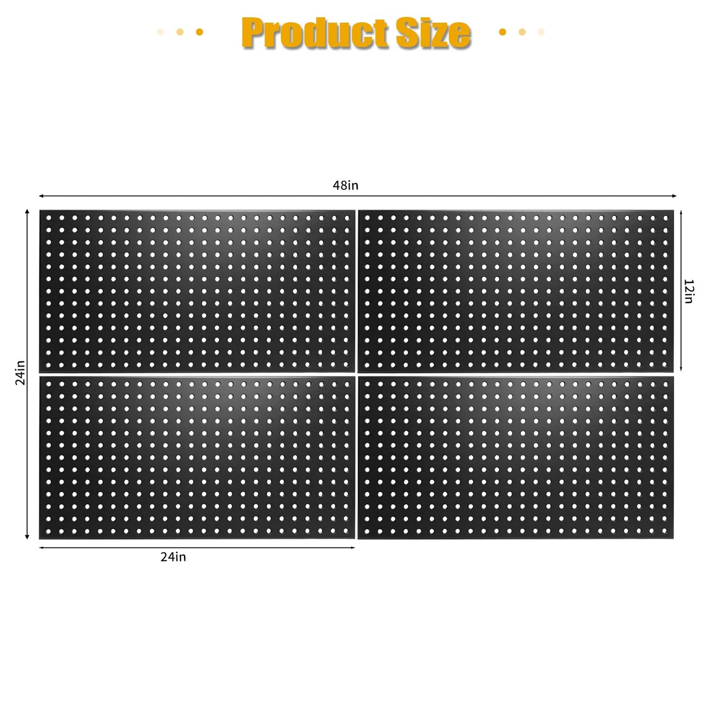 SIRUIYTUO Peg Board, 4 Pack 12x24 inch Metal Pegboard Panels Pegboards wall Organizer, Heavy Duty Peg Board with Hooks for Walls Home, Garage Tool Storage, Office, Craft Room, Kitchen