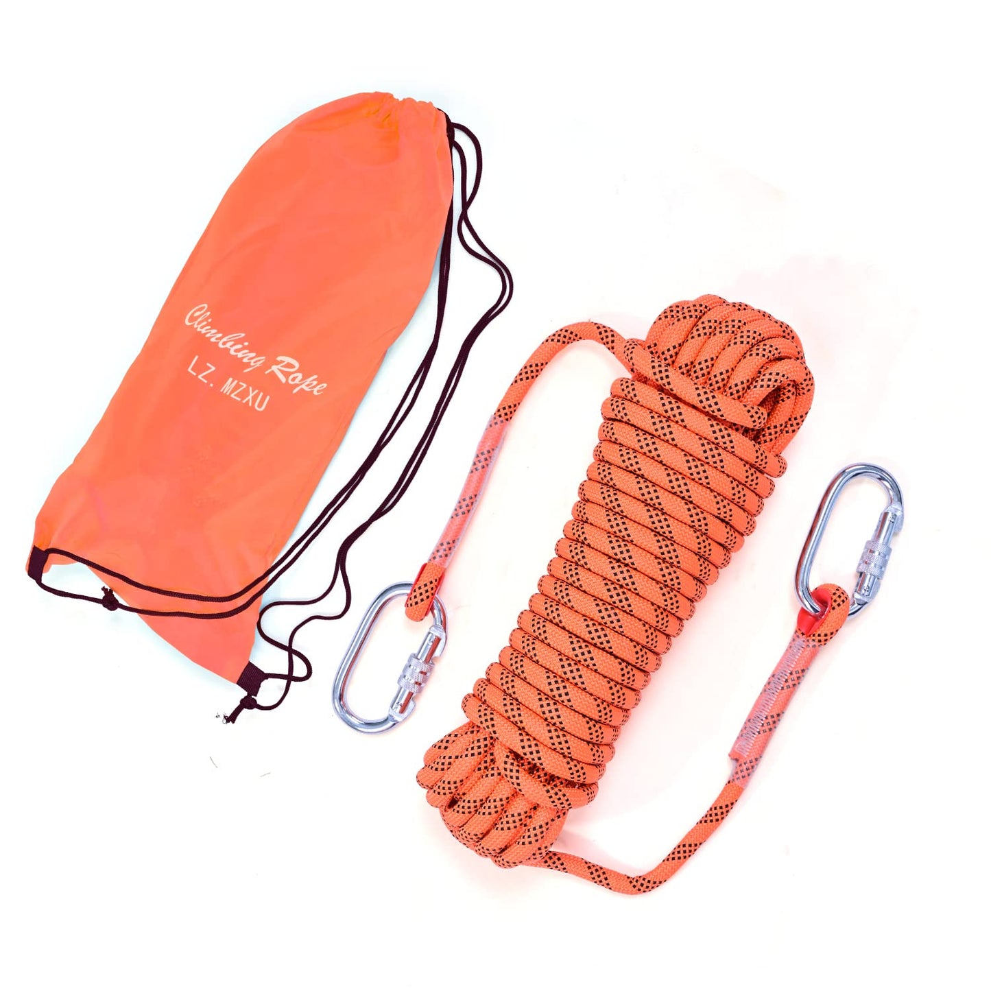 LZ.MZXU Climbing Rope, 12mm Static Climbing Ropes, 32FT(10M) 65FT(20M) 100FT(30M) 164FT(50M) Outdoor Rock Climbing Rope with Hook, Safety Rappelling Ropes, Fire Rescue Parachute(Orange, 100FT)