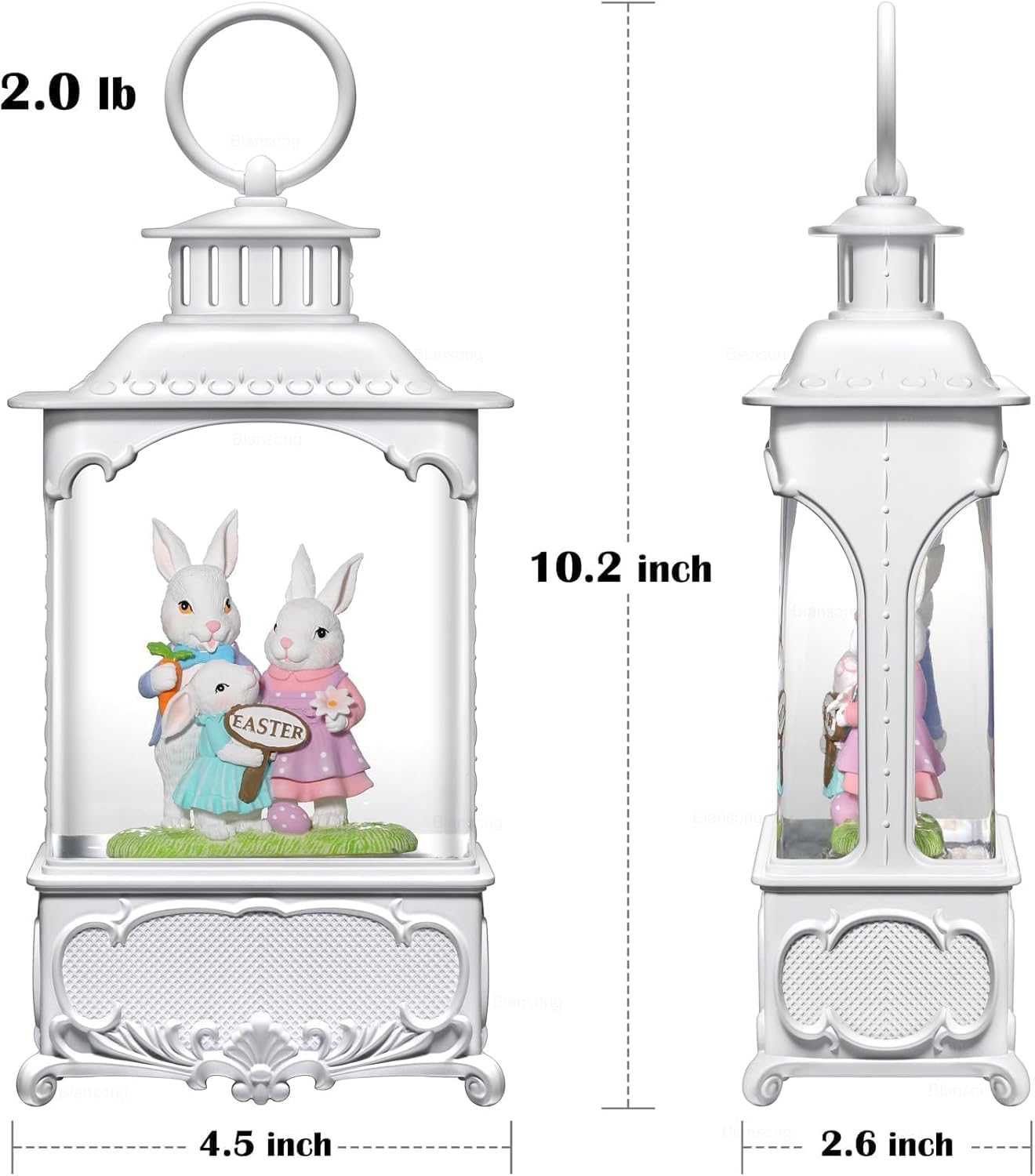 Skiennix Easter Snow Globe - Bunny Lantern with Timer | USB & Battery Powered Home Decor - 10.2 Inch