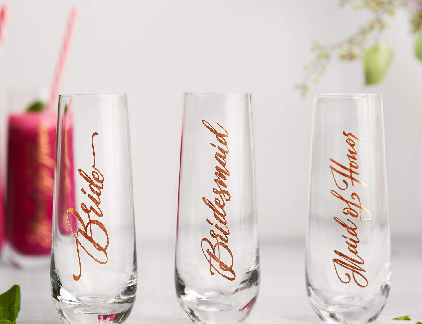 Bridesmaid Wine Glasses, Kook Bachelorette Party Champagne Glasses, 9.4 Oz (Bridal Set of 8), Stemless Glass Champagne Flutes, Cocktail Cups for Rose, Great for Weddings and Parties, Dishwasher Safe