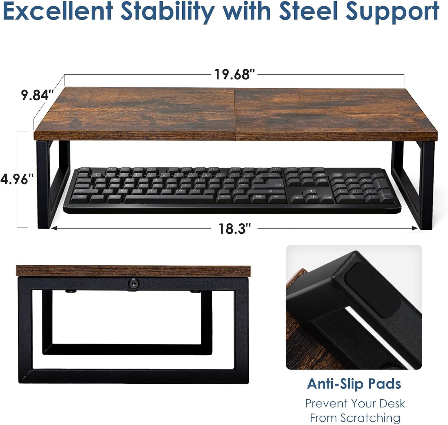 20 Inch ARCOBIS Monitor Riser, Wood & Metal Computer Monitor Stand Riser for Desk, Rustic Brown