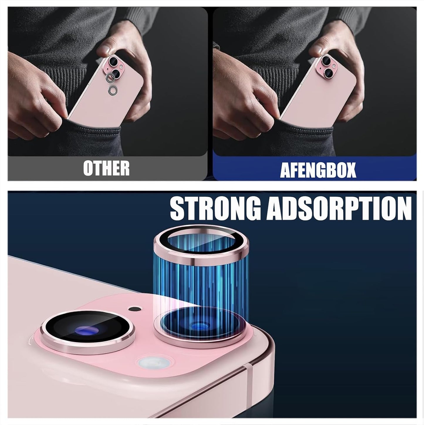 AFENGBOX 2 Pack 14/14 15/15 Plus,9H Camera Lens Protector for iPhone Plus/iPhone Tempered Glass Scratch Resistant Metal