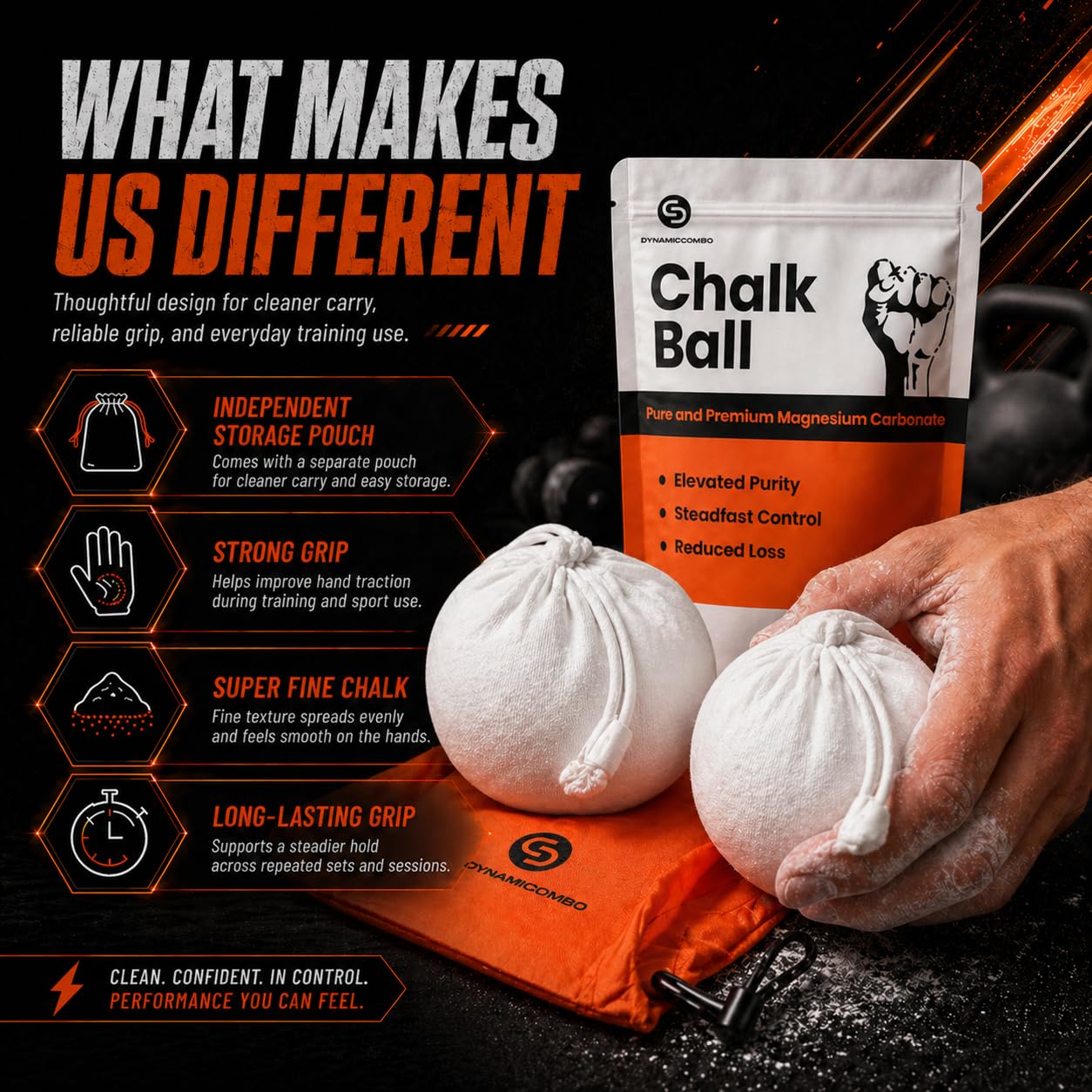 DYNAMICCOMBO Chalk Ball | Refillable Chalk Sock for Climbing, Gymnastics & Gym Workouts | Storage Pouch Included | 2 Chalk Balls
