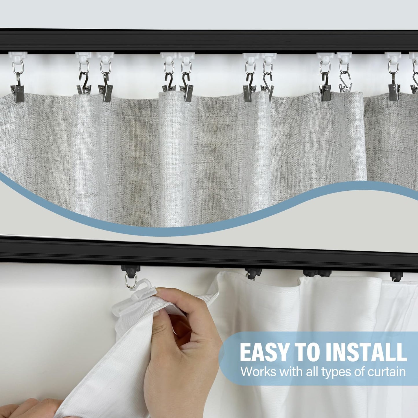 Hoeflife Curtain Track,Ceiling Curtain Track,Wall Mount Curtains Tracks,Heavy Duty Sliding Room Divider Ceiling Mount Curtains Tracks Rails Rod System with Clips 6-9ft Black