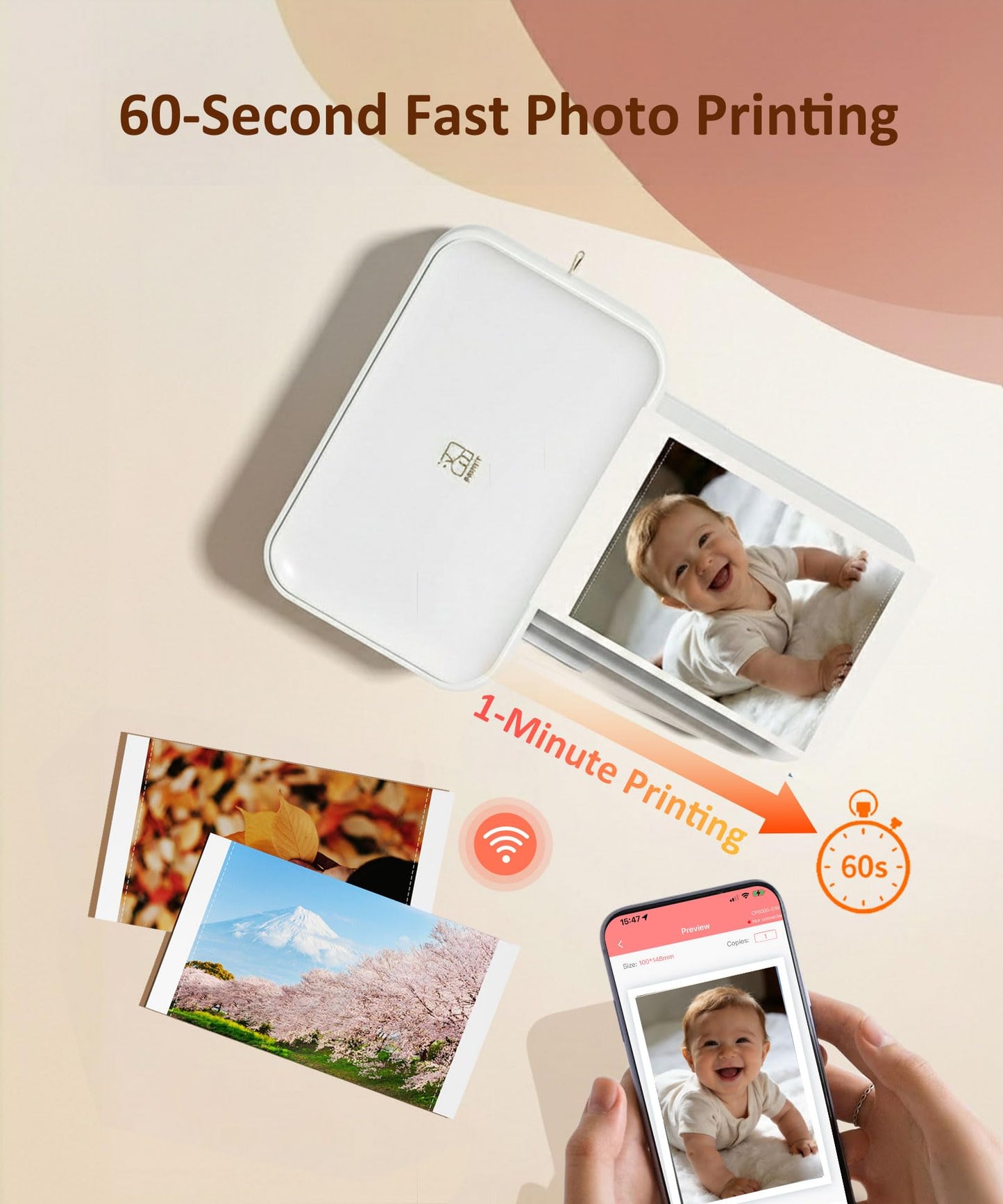 HPRT CP4100 4x6 Photo Printer with 108 Sheets & 2 Ribbons, Full-Color Thermal Dye Sublimation Wi-Fi Printing, Portable Instant Picture Printer for iPhone/Android, AR Video, Fun App, Home Use, White
