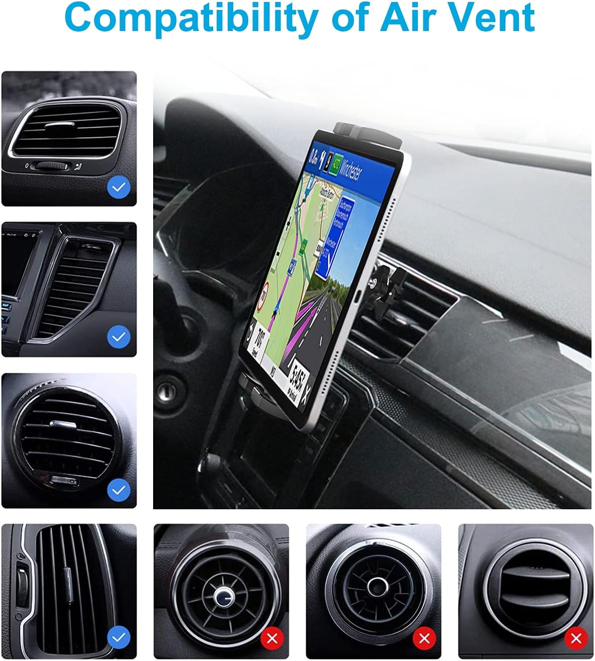 woleyi 4.7-11" Air Vent Car Tablet Mount, AC Vent Tablet Holder for Car, Universal Tablets Clamp Vent Clip, Compatible