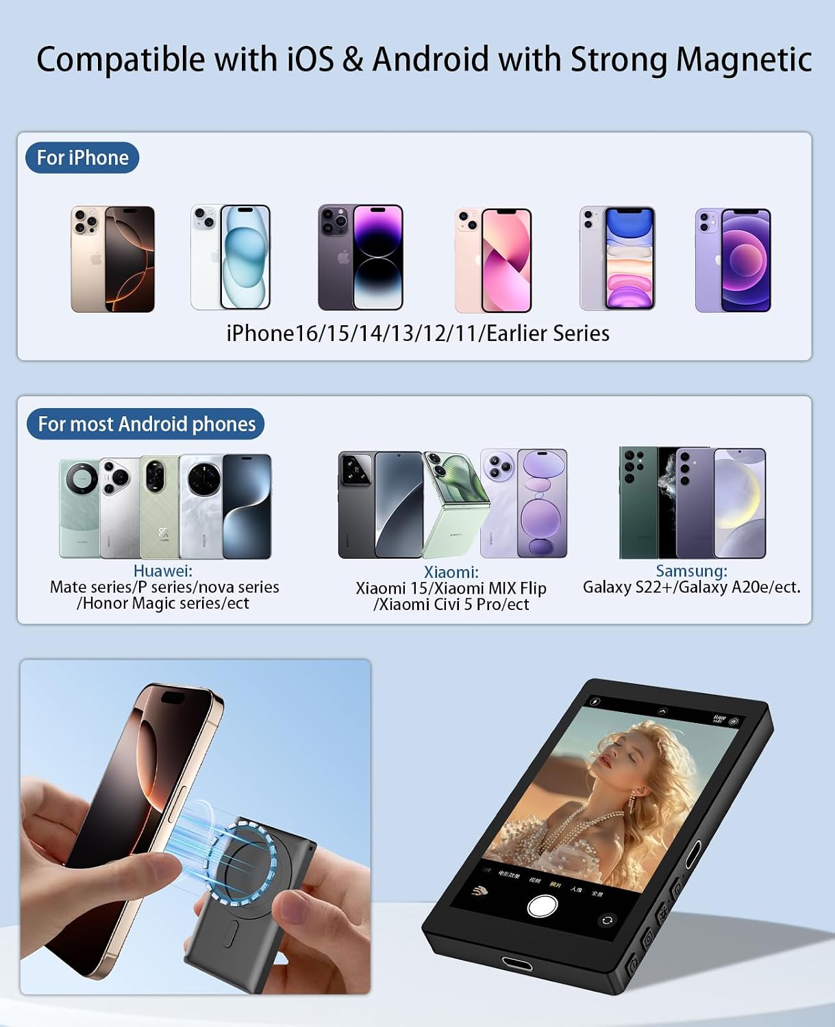 2000mAh 3-Level 4K/30FPS FLATIC Selfie Monitor Screen for iPhone & Android, Back Camera Vlog Selfie Monitor