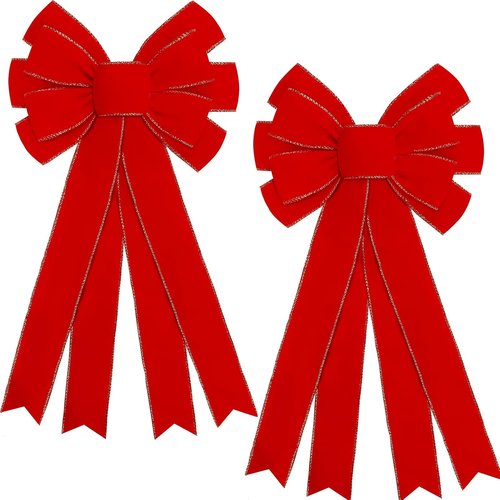 Hongsome Large Red Velvet Christmas Bows - 2 Pcs Outdoor Holiday Decorations