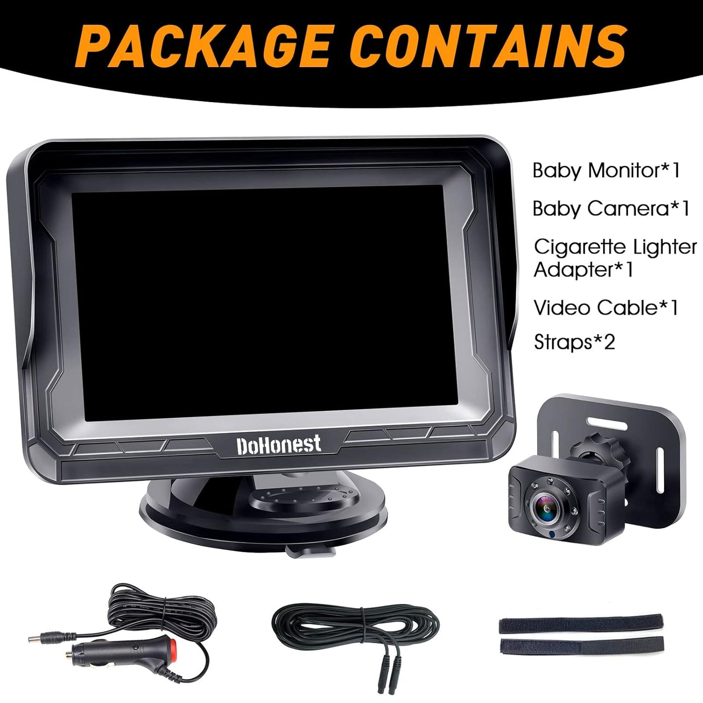 1080P Setup, DoHonest Baby Car Camera HD - Rear-Facing Car Baby Monitor with Night Vision, Adjustable View Angle, Easy