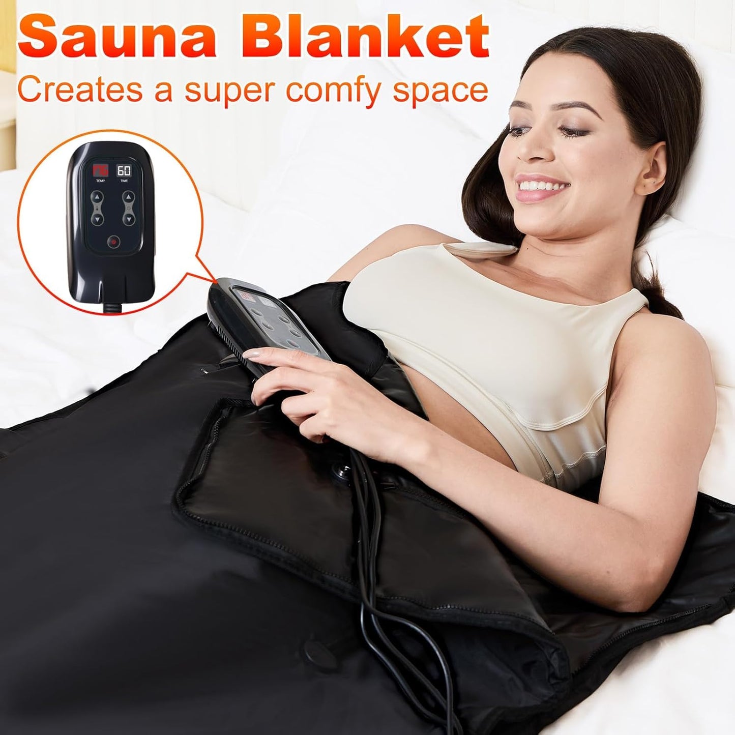 yamxun Infrared Sauna Blanket for Home: Portable Full Body Detox Wrap with Deep Heat Relaxation - Adjustable 86-176°F Far Infrared Therapy 20-60 Min Timer Waterproof Foldable Design 71 x 31.5 Inch