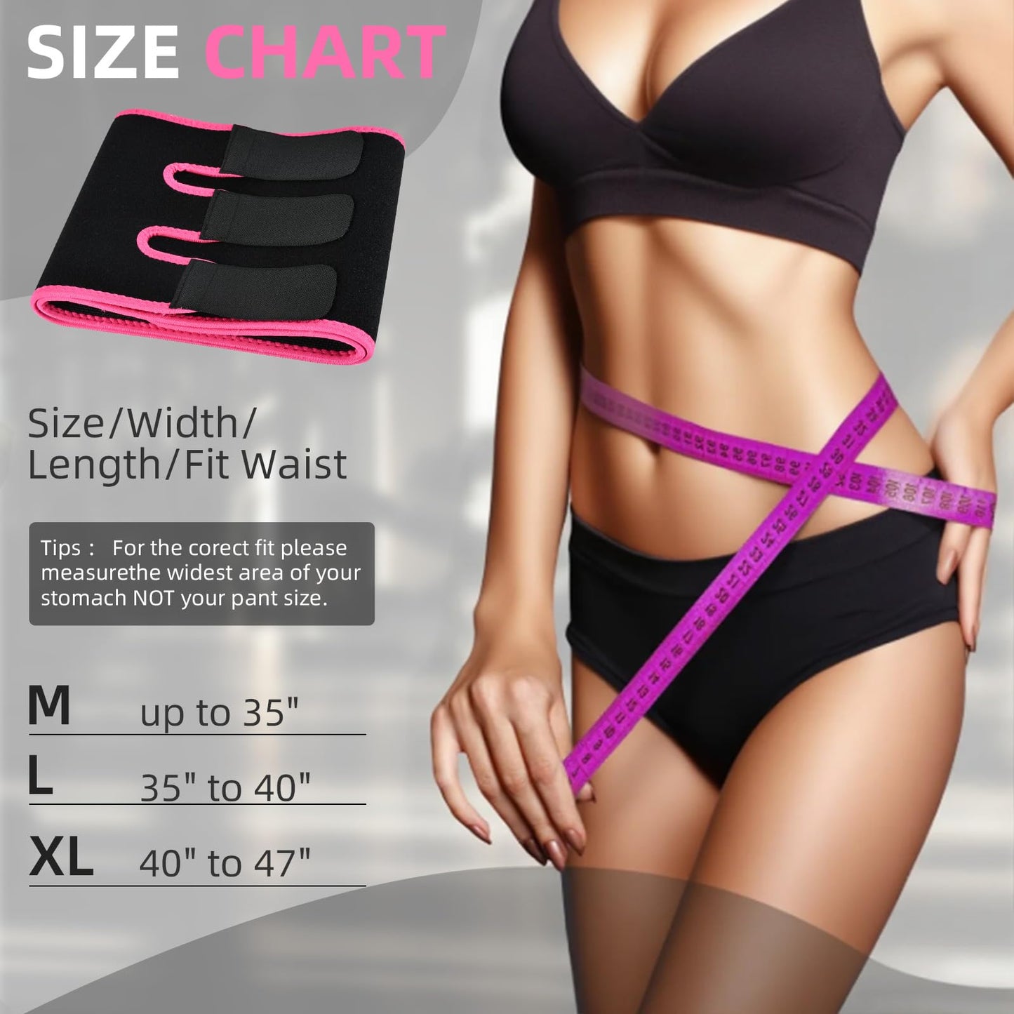 AMZBOSS Waist Trainer for Women Lower Belly Fat, Waist Sweat Band for Women, Belly Band Sweat Belt, Stomach Wrap with Pocket (Pink, Medium)