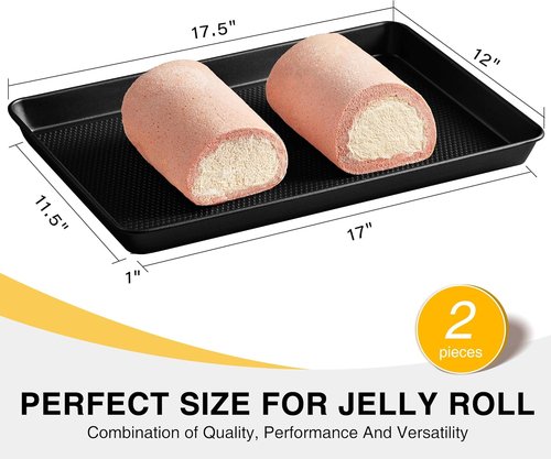 HONGBAKE Half Sheet Pan Set - 2 Pack Non-Stick Baking Sheets with Diamond Texture | 17.5" x 12" Dark Gray