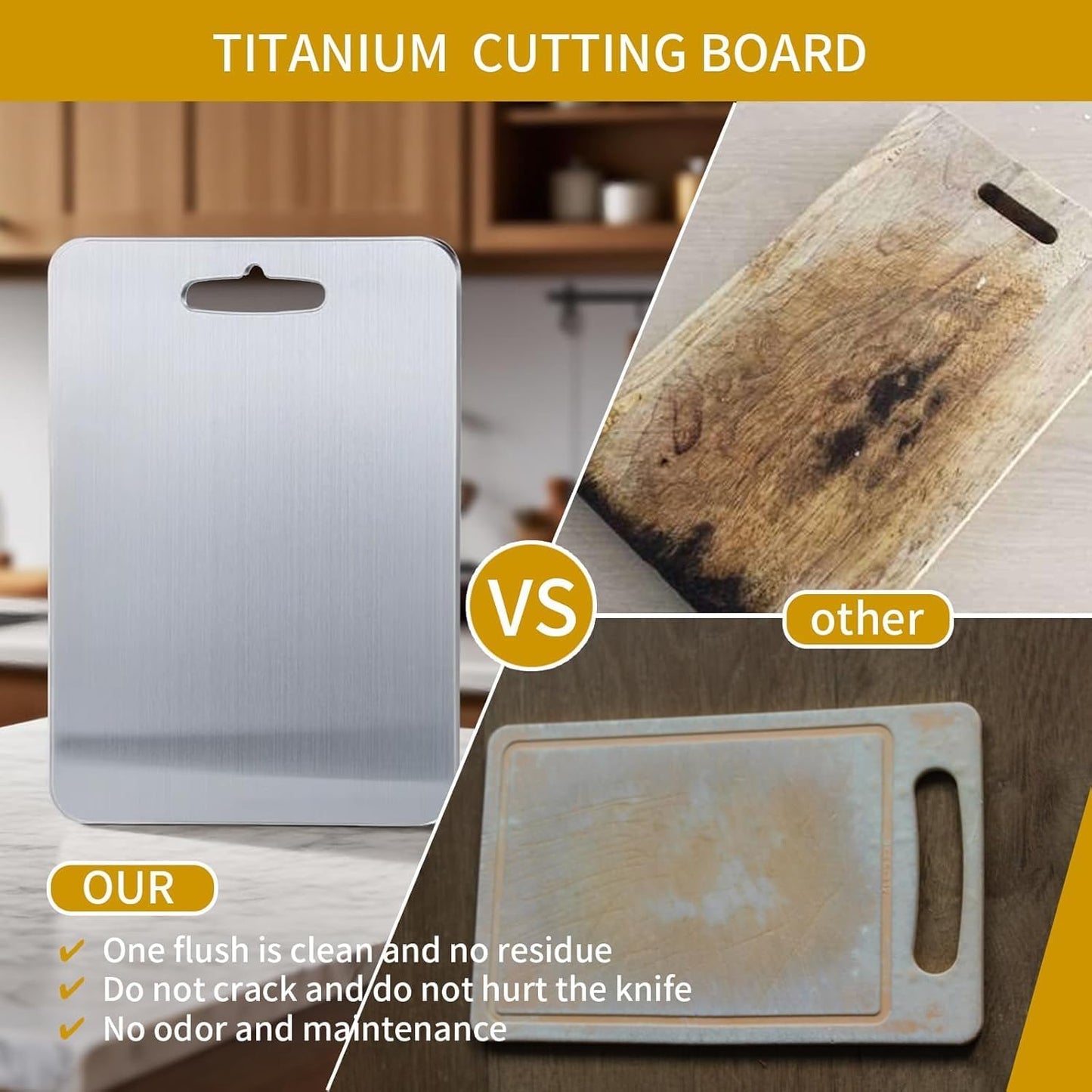 Titanium Cutting Boards - 2025 Upgrade 100% Pure Titanium Cutting Boards For Kitchen, 1 Pack Double-sided food-grade Cutting Board, Easy to Clean (12 * 9INCH)