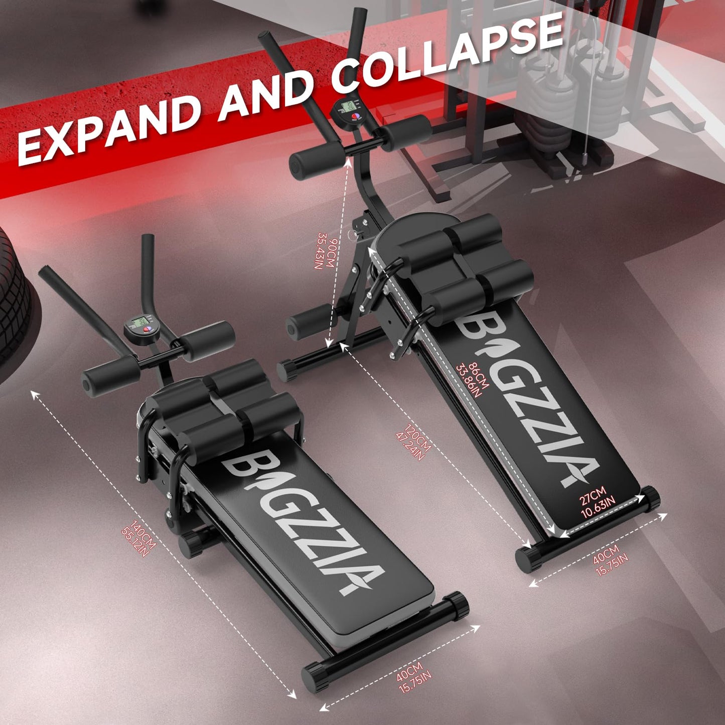 Bigzzia Ab Machine, 5-in-1 Adjustable Ab Workout Bench Core Abdomen Trainer for Stomach Workout, Crunch Machine Exercise Equipment for Home Gym - Sit UP, Push UP, Leg Press, Glider, Roman Chair, 330lbs Capacity