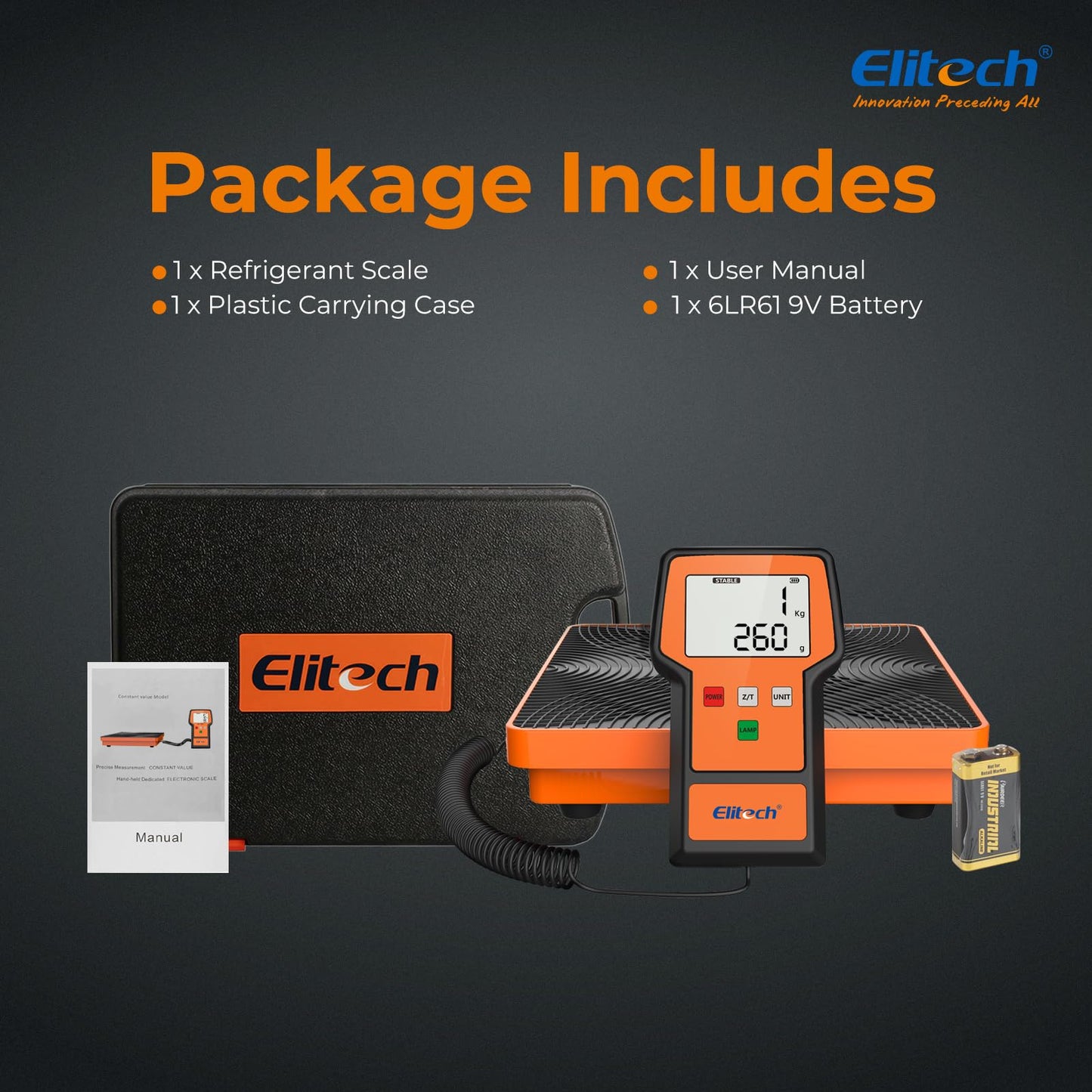 Elitech Refrigerant Scale 110 Lbs – High Precision HVAC Freon Scale with LB+OZ Dual-Unit Display, Electronic Charging Weight Scale with Carry Case, LMC-100F+