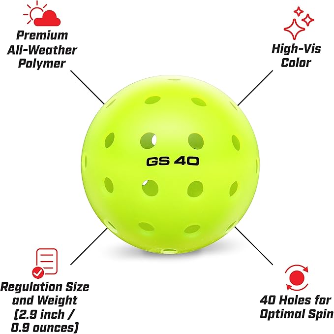 GoSports GS 40 Pickleball Balls - 4, 12, or 36 Pack of Regulation USAPA Pickleballs