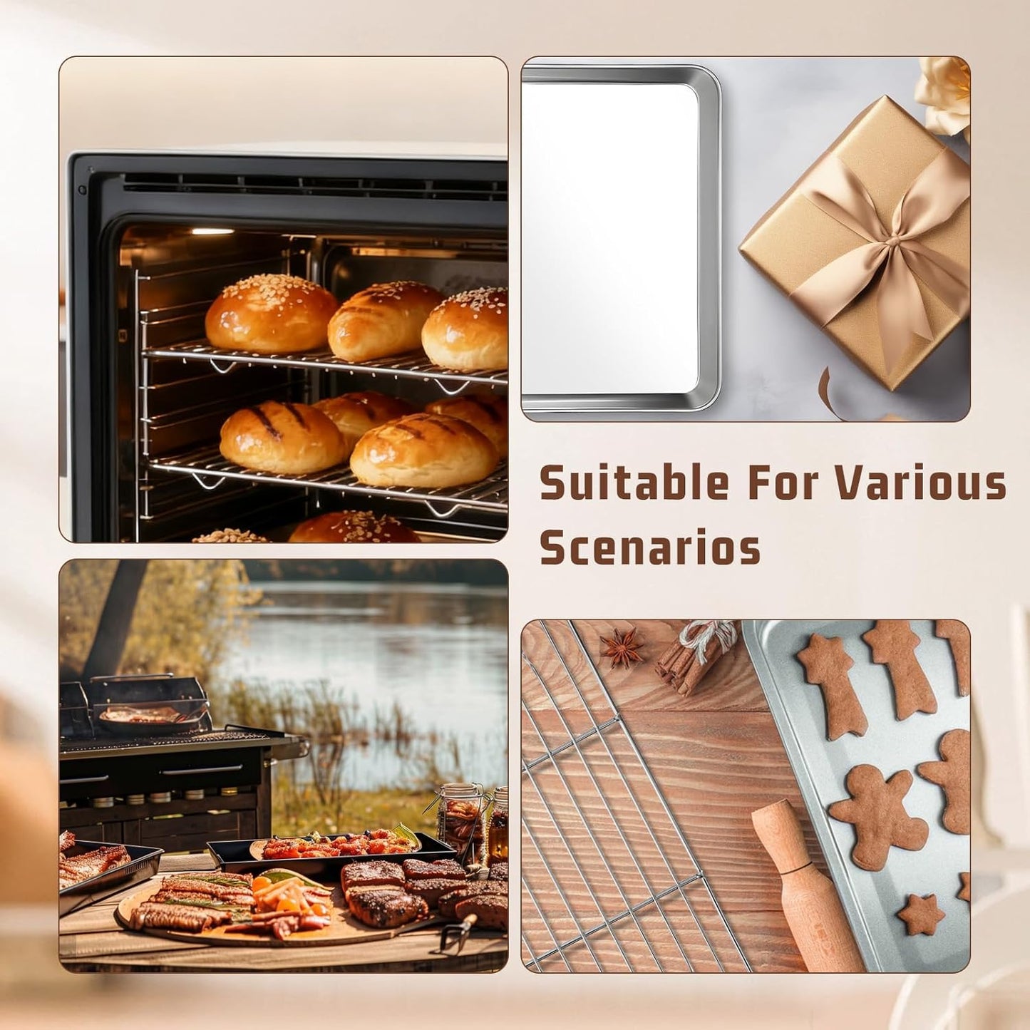 Stainless Steel Baking Sheet Set by [Brand Name] - 2 Pans & 2 Racks, Nonstick & Warp Resistant, 12.4 x 9.6 x 1.2 Inch