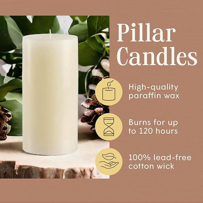 Mister Candle Dripless Vanilla Scented Ivory Pillar Candle, Hand Made Vanilla Pillar Candles with Essential Oils for Home Decor, Premium Wax, 120 Hr Burn Time