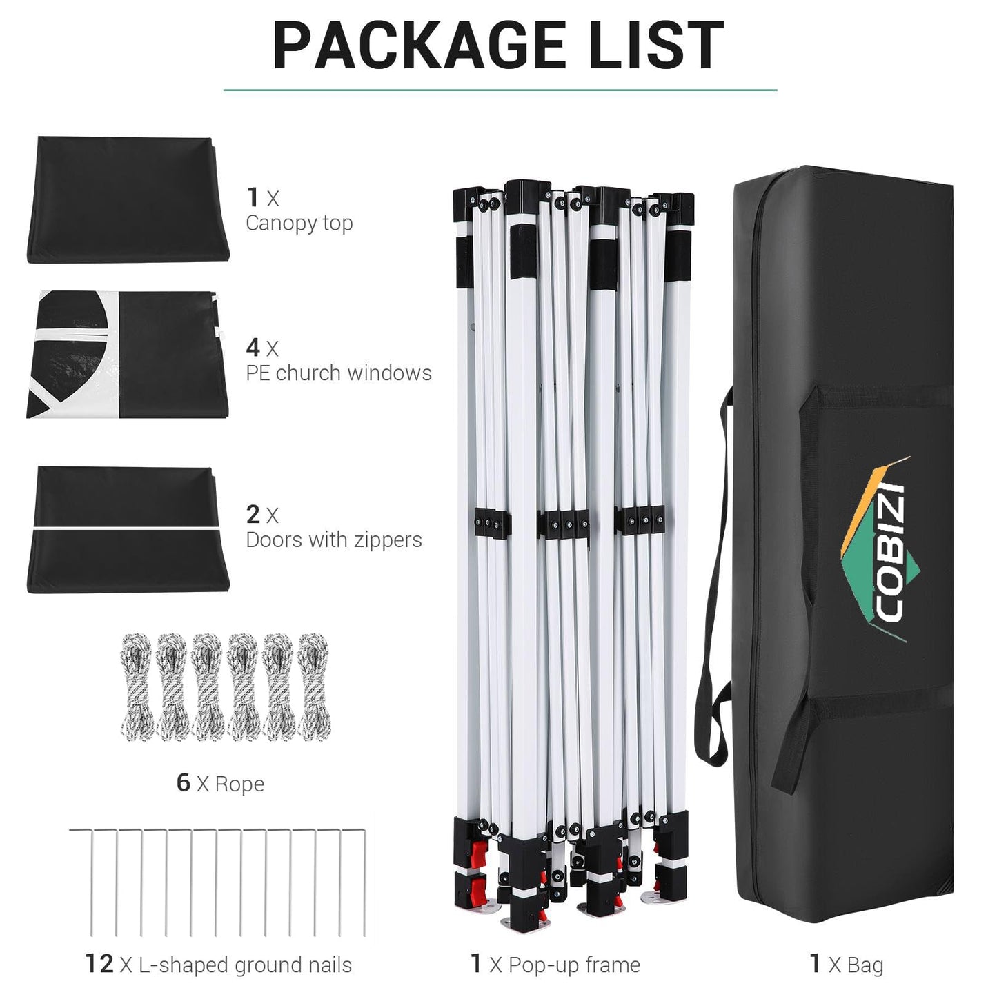 COBIZI 10x20 Pop Up Canopy with 6 Sidewall, Commercial Canopy UPF 50+ Waterproof Outdoor Gazebo with Carry Bag, Tents for Parties with Upgrade Frame, 3 Height Adjustable, Black