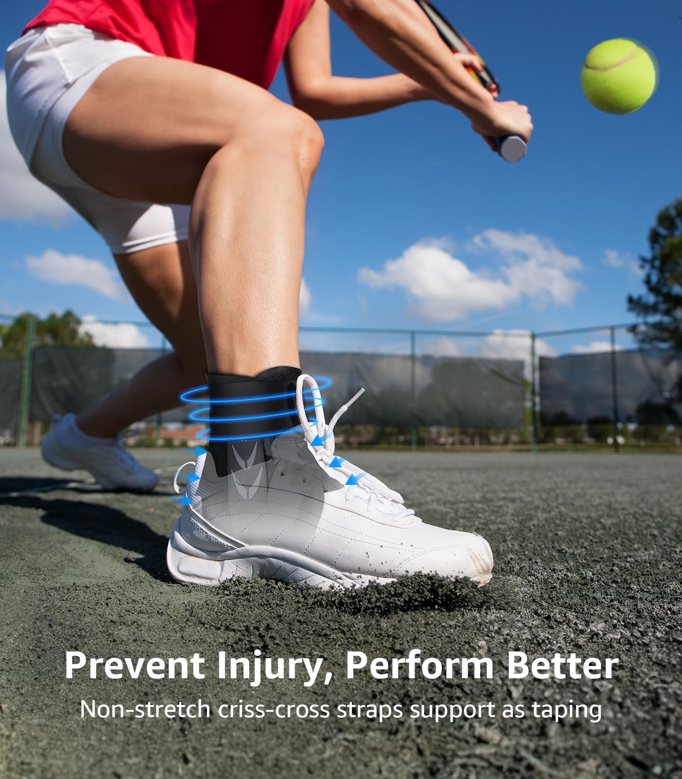 WHCOOL Slim-Fit Ankle Brace for Sprained Ankle, Quick Lace Up Ankle Support for Women Men with 2 Auto-Shaped Pads, Air Fabric Cool Ankle Stabilizer for Injury Recover, Running,Sports, M(12”-13”)